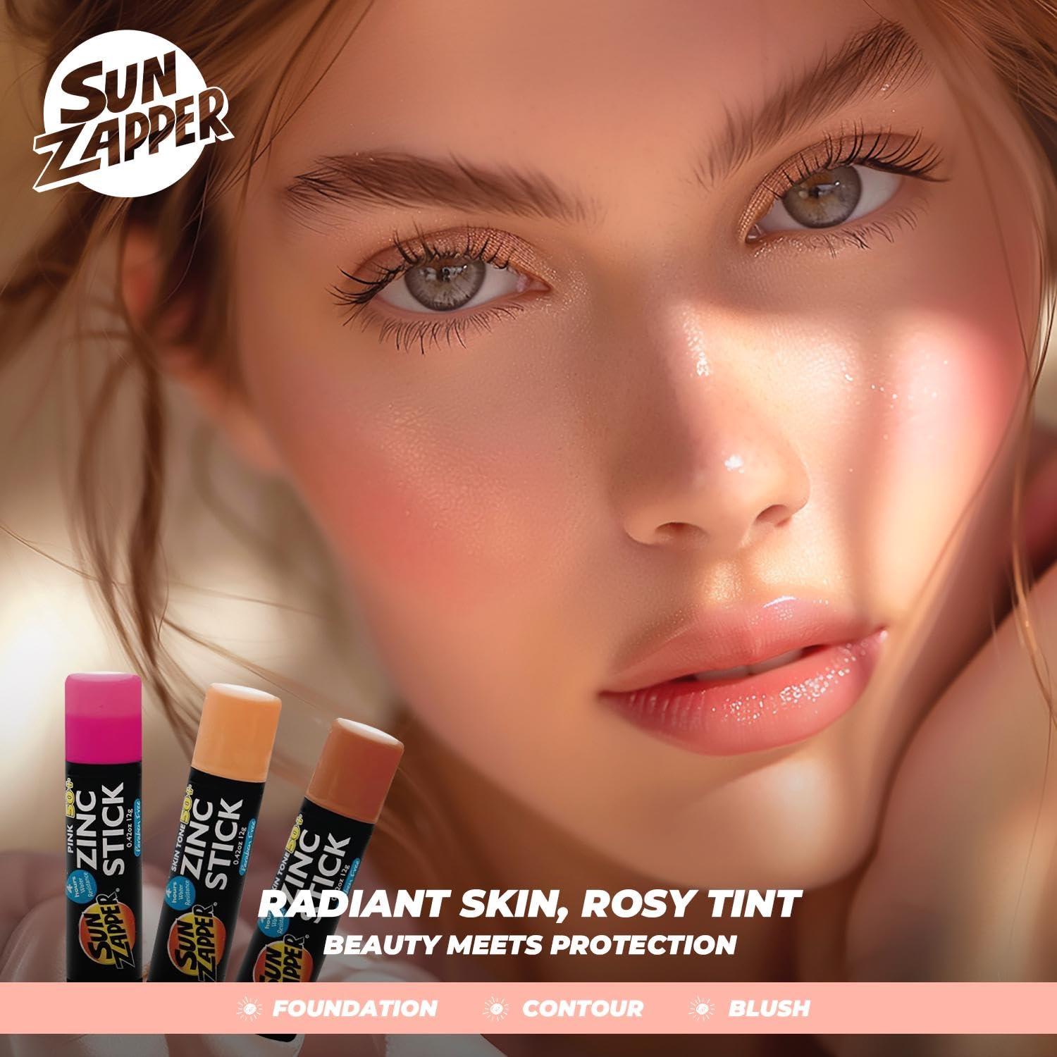 Sun Zapper Sun Zapper Beauty Pack  SPF 50+ Zinc Oxide Sunscreen Sticks  3-Pack (Light Skin Tone, Dark Skin Tone, Pink)  Broad Spectrum, Water Resistant  Made in Australia