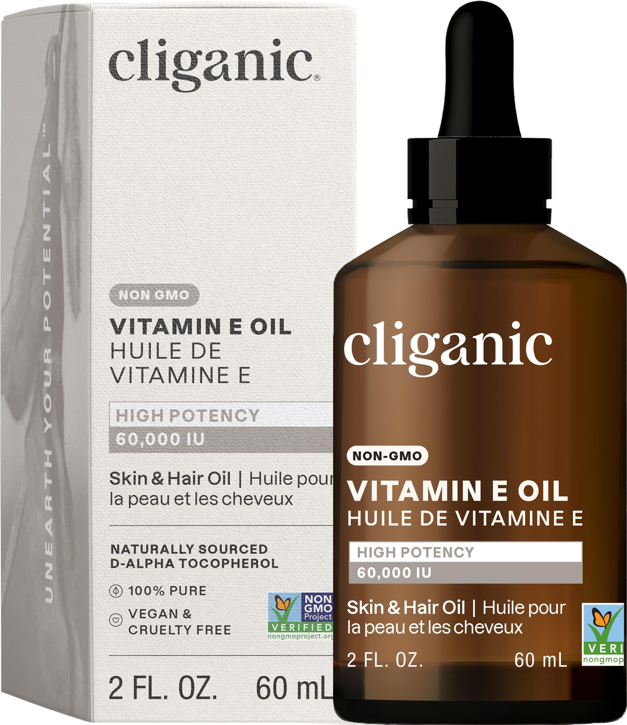 Cliganic Cliganic 100% Pure Vitamin E Oil for Skin, Hair & Face - 60,000 IU, Non-GMO Verified | Natural D-Alpha Tocopherol