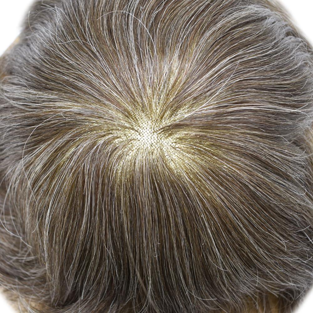 Hair Wonders Mens toupee hair replacement system for men hairpieces toupee for men real human hair pieces for men hair systems Protesis Capilar Para Hombre US Stock7x9-#440 4# MEDIUM BROWN+40% GREY