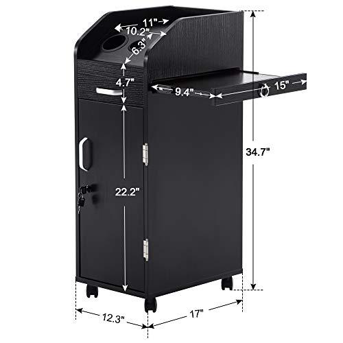 BarberPub BarberPub Beauty Salon Trolley Storage Cart Hair Dryer Holder Stylist Equipment with Lockable Rolling Wheels, Drawer (Black)