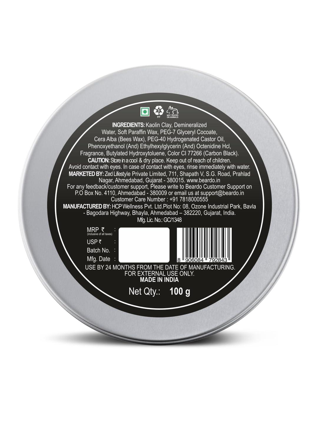 BEARDO BEARDO Hair CLAY Wax for Men, 100 gm | Matte Finish with volume| Strong Hold Re-stylable Hair styles | With Kaolin Clay | Used by salon professionals 3.4Fl Oz