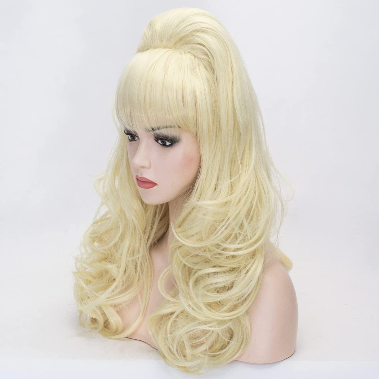 PROBEAUTY Probeauty Long Wave Blonde Bouffant Beehive Wigs Big Curly Wavy Retro Wigs for Women 70s 80s Costume 23 Inch