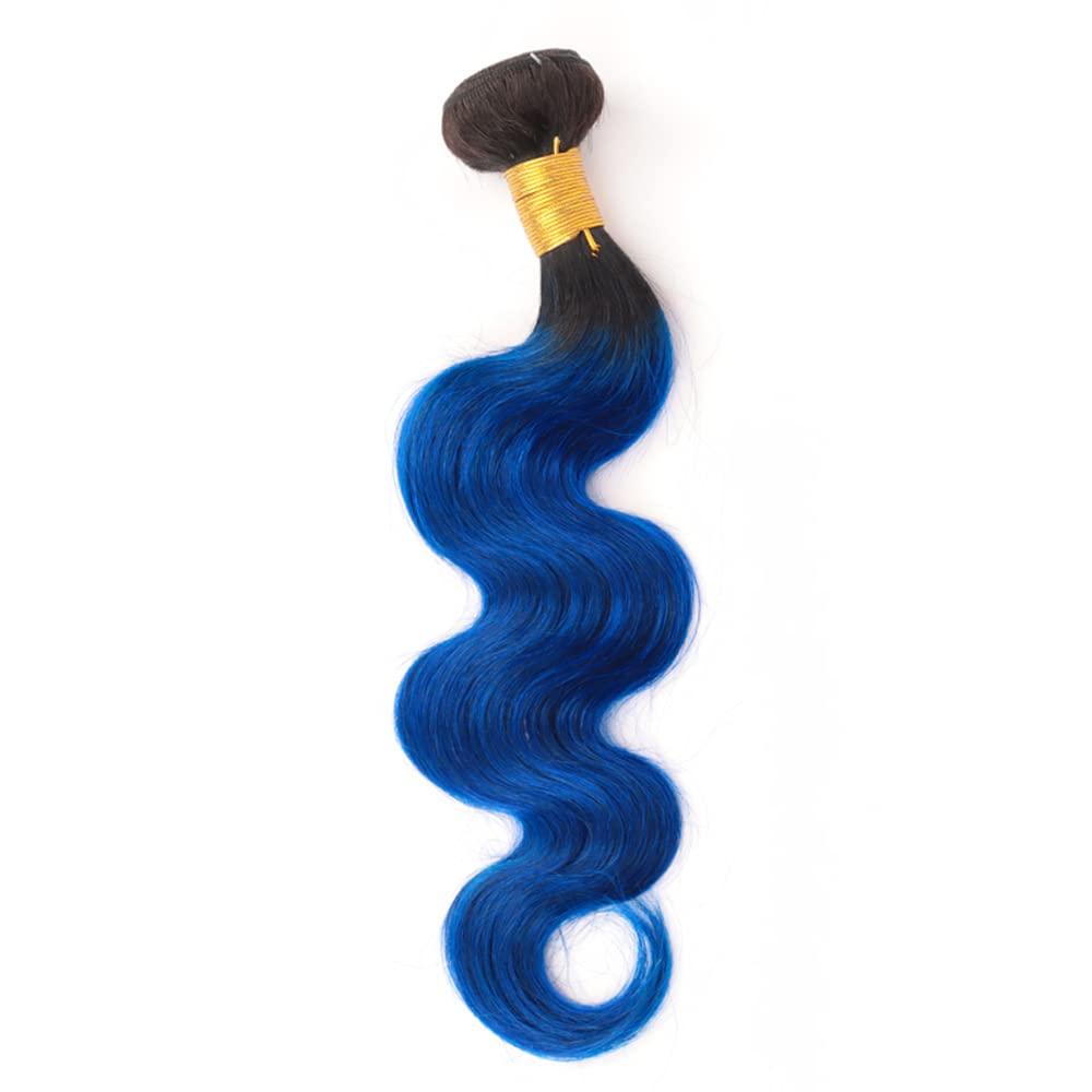 lorauroga Ombre Blue Human Hair Bundles Body Wave Bundles Tow Tone Black To Blue Hair Bundle 8a Grade Unprocessed Virgin Hair Extensions For Women 12 14 16 Inch