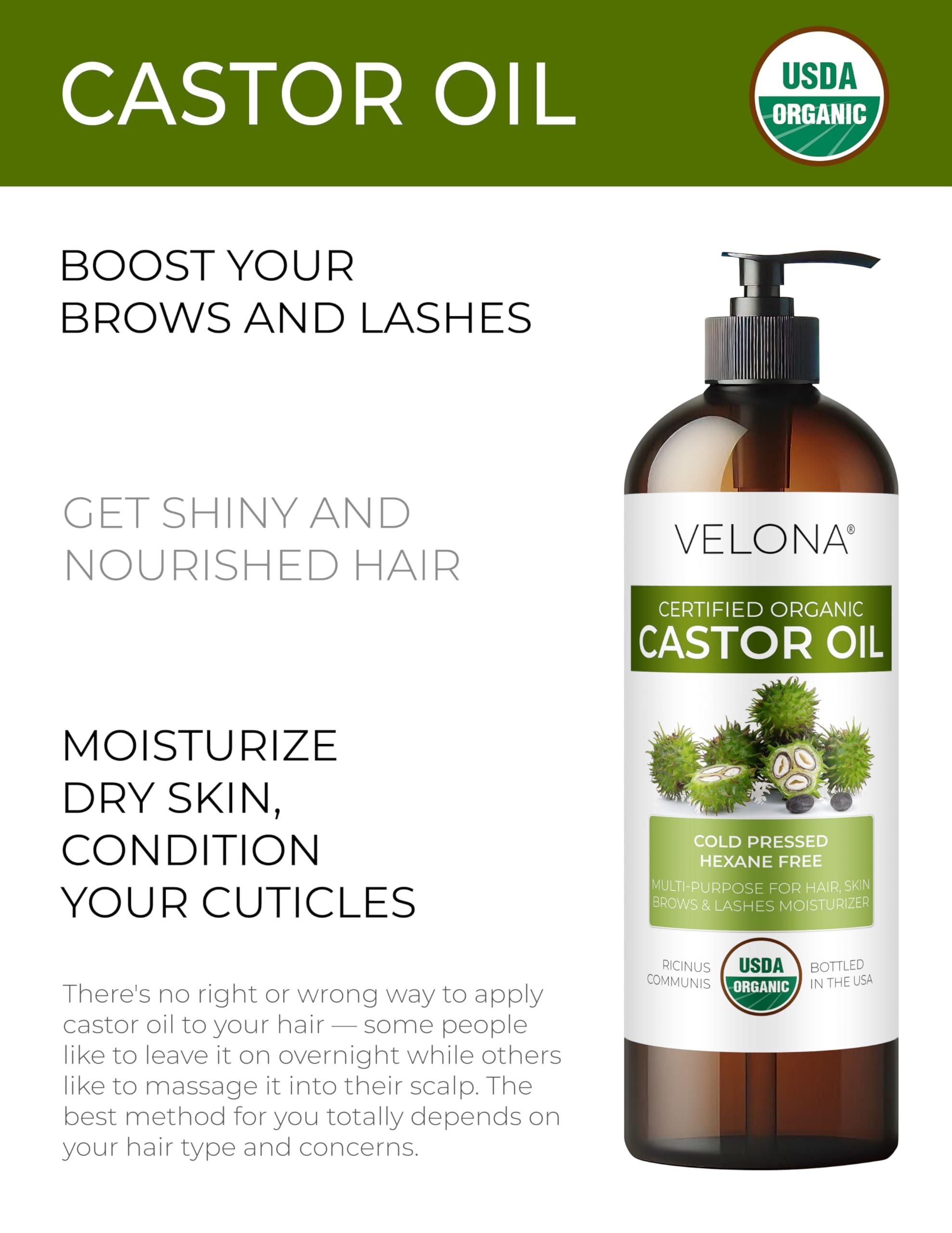 velona velona USDA Certified Organic Castor Oil - 32 oz | For Hair Growth, Boost Eyelashes, Eyebrows | Cold pressed, Natural Oil, USP Grade | Hexane Free, Lash Serum, Caster