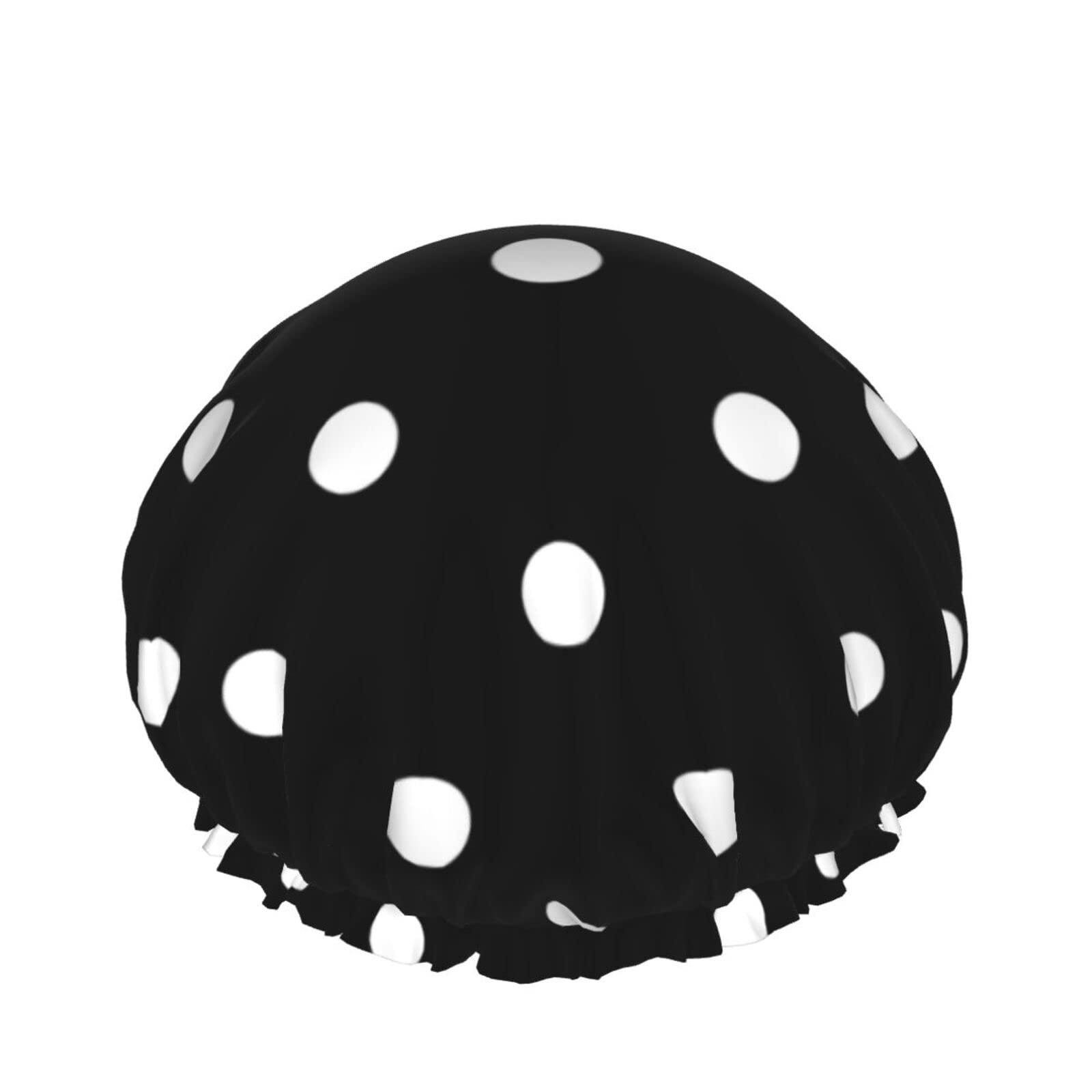 IDNUYIA White Dots Shower Cap For Women, Layers Bathing Shower Reusable Elastic Band Stretch Hem Hair Hat