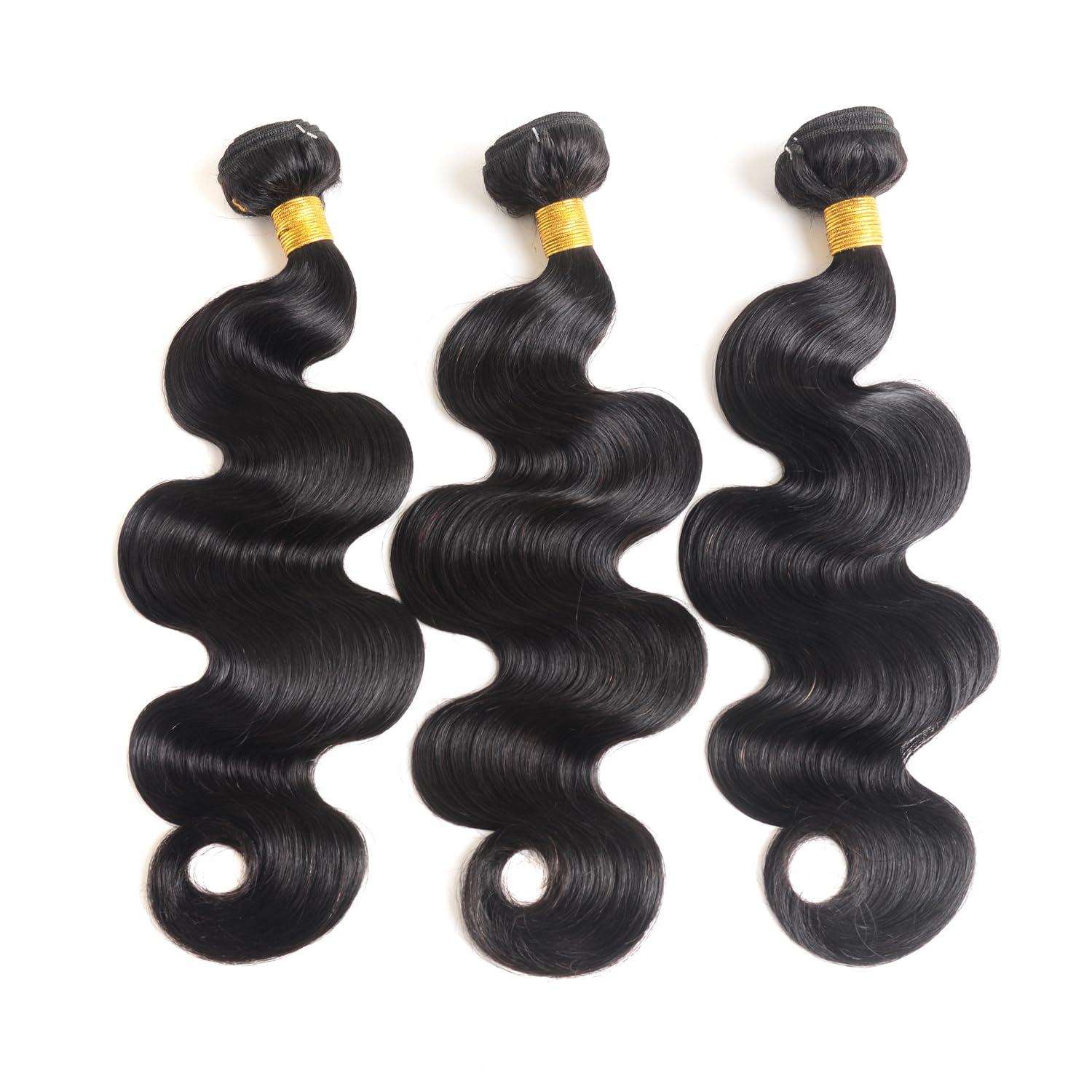 Lemeiily Lemeiily Human Hair Bundles 16 18 20 Inch Body Wave Bundles Human Hair 100% Unprocessed Brazilian Virgin Hair Quick Weave Bundles Human Hair 3 Bundles Deals Real Human Hair Extensions Natural Black