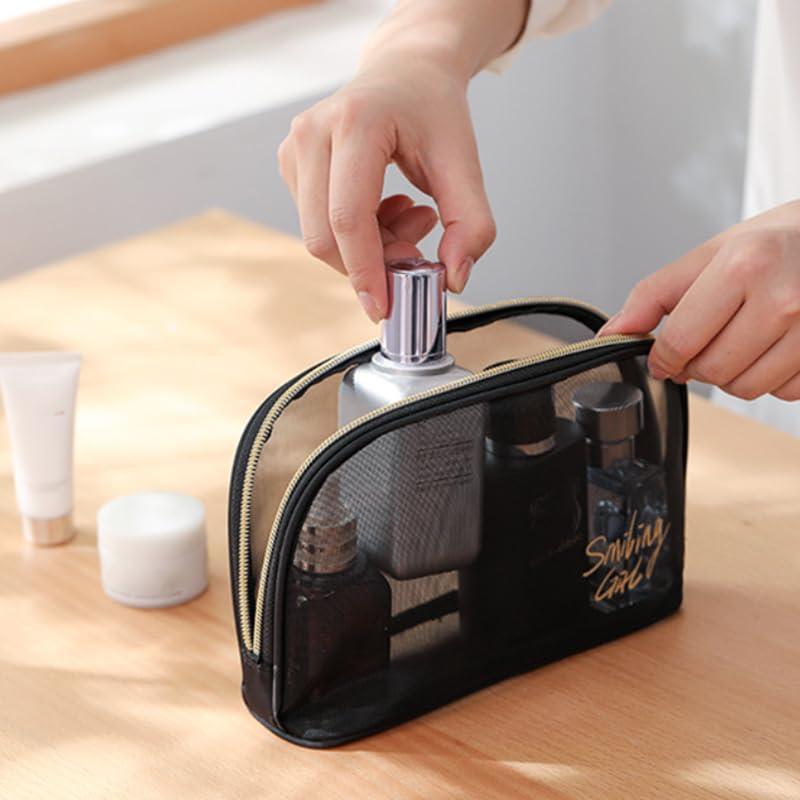Fublazeze Fublazeze 1 Unit Black Mesh Makeup Bag, Small to Large Sizes, Zipper Pouch Ideal for Offices & Travel, Storage Bags, Toiletries Keeper, Cosmetic Caddy