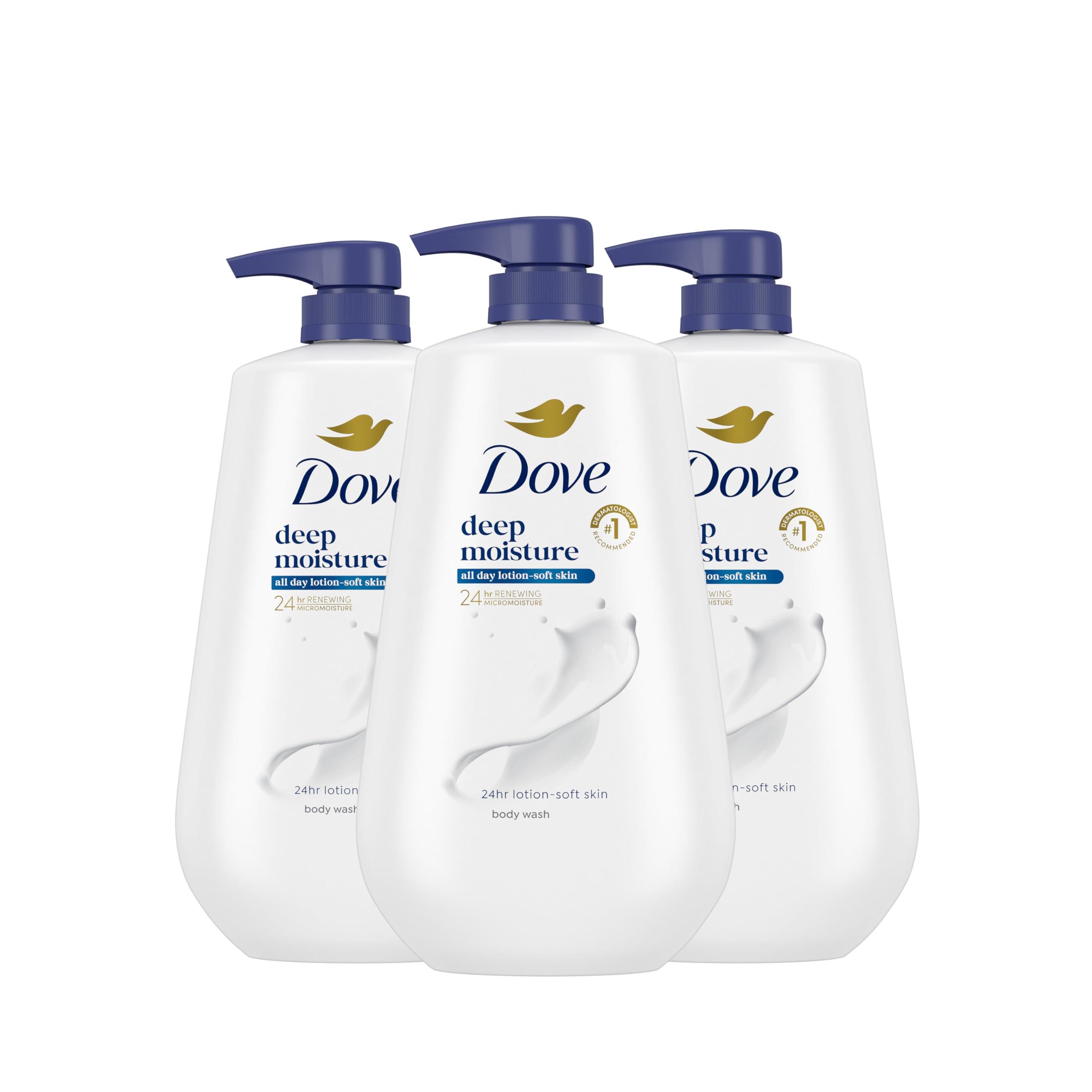 Dove Dove Body Wash with Pump 3 Count Deep Moisture for 24hr Lotion-Soft Skin Moisture Moisturizing Skin Cleanser with No Sulfates No Parabens