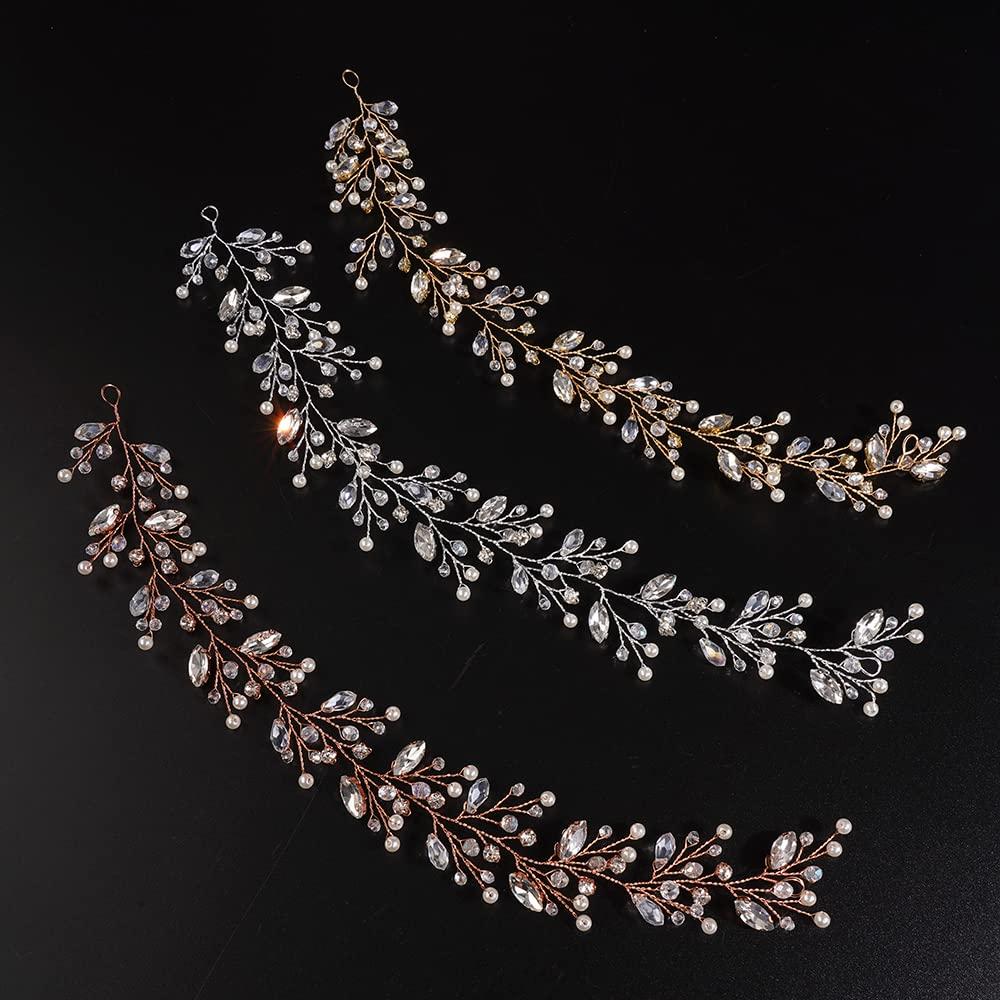 Jumwrit Jumwrit Crystal Wedding Headband Shiny Rhinestone Hair Pieces Pearl Bridal Headpiece for Women and Girls Handmade Bridal Hair Accessories for Brides Bridesmaids (Silver)