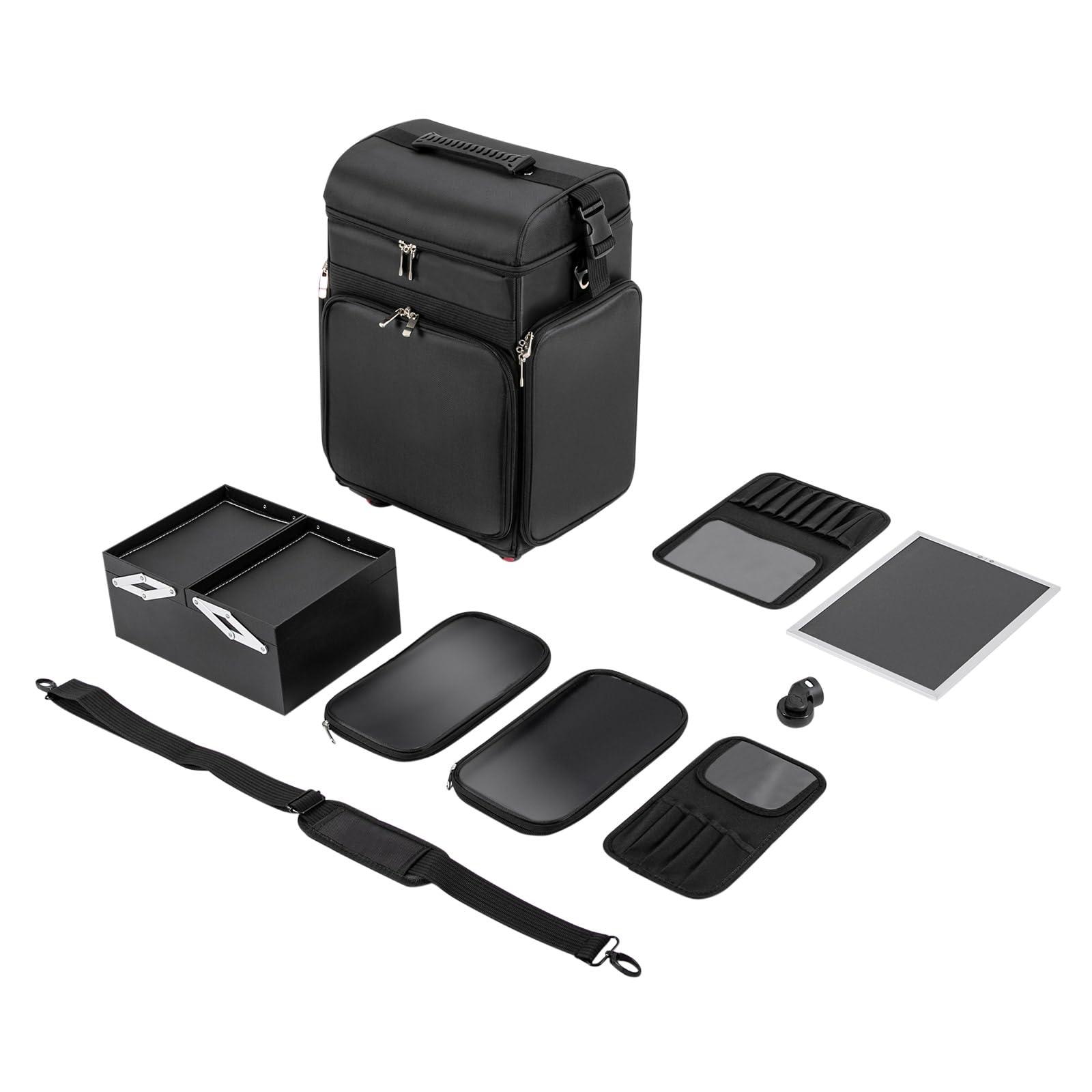 Lemoeyes Lemoeyes Rolling Makeup Train Case, Professional Soft Sided Makeup Case with Detachable Pouch and Wheels, Trolley Cosmetology Cosmetic Makeup Case for Hairdressing Makeup Tools