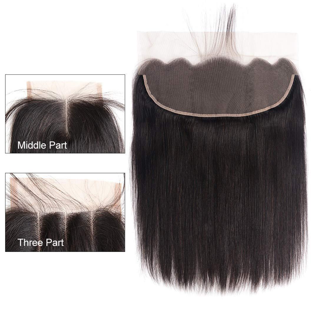SSJFZM Hair 3 Bundles Human Hair Bundles With Frontal Brazilian Straight Hair Weave Natural Black 100% Remy Hair Extensions Three Part 22 & 24 & 26 & Closure 20