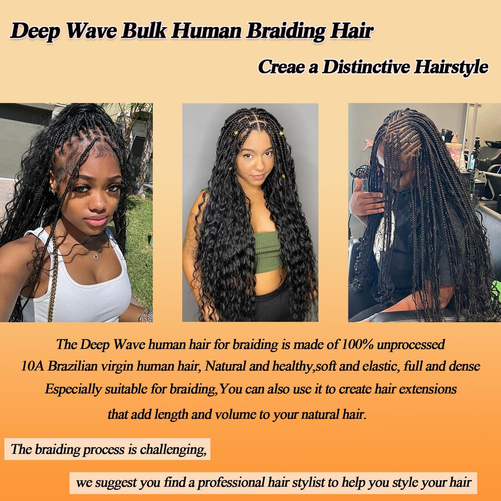 RQY Curls for Boho Braids,Bohemian Hair for Braiding Human Hair 15A Natural Black Human Hair Bundles for Braiding No Weft 1 pack 100g Boho Curly Human Hair for BraidingDeep Wave Human Hair 16inch