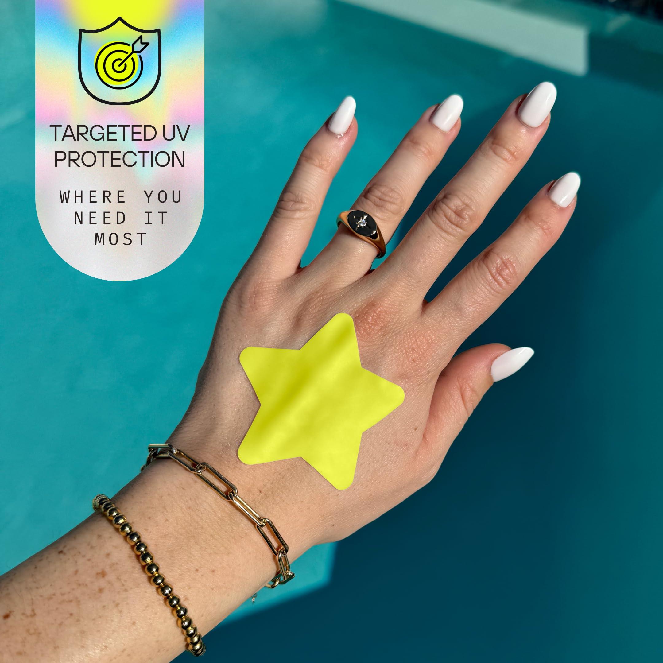 Sun Patch Sun Patch, Hypoallergenic Sun-Screen Star Shaped Patches, 100% Silicone UPF-50 UV Protection, Reusable, 1 Pack/10 Stars, Yellow
