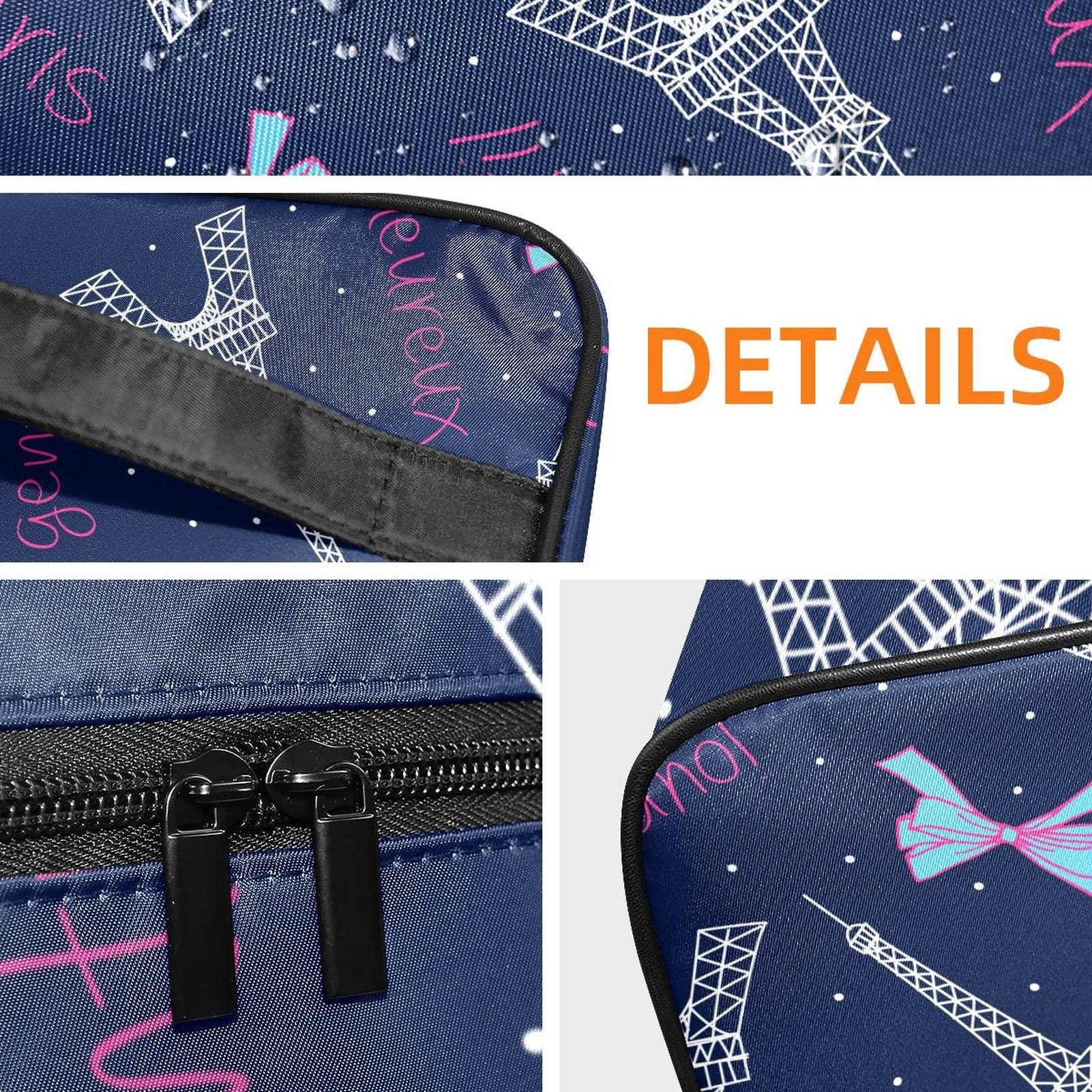 RysgdsE Paris Eiffel Tower Bow Tie Navy Background Large Cosmetic Bag Travel Makeup Organizer Case Holder for Women Girls
