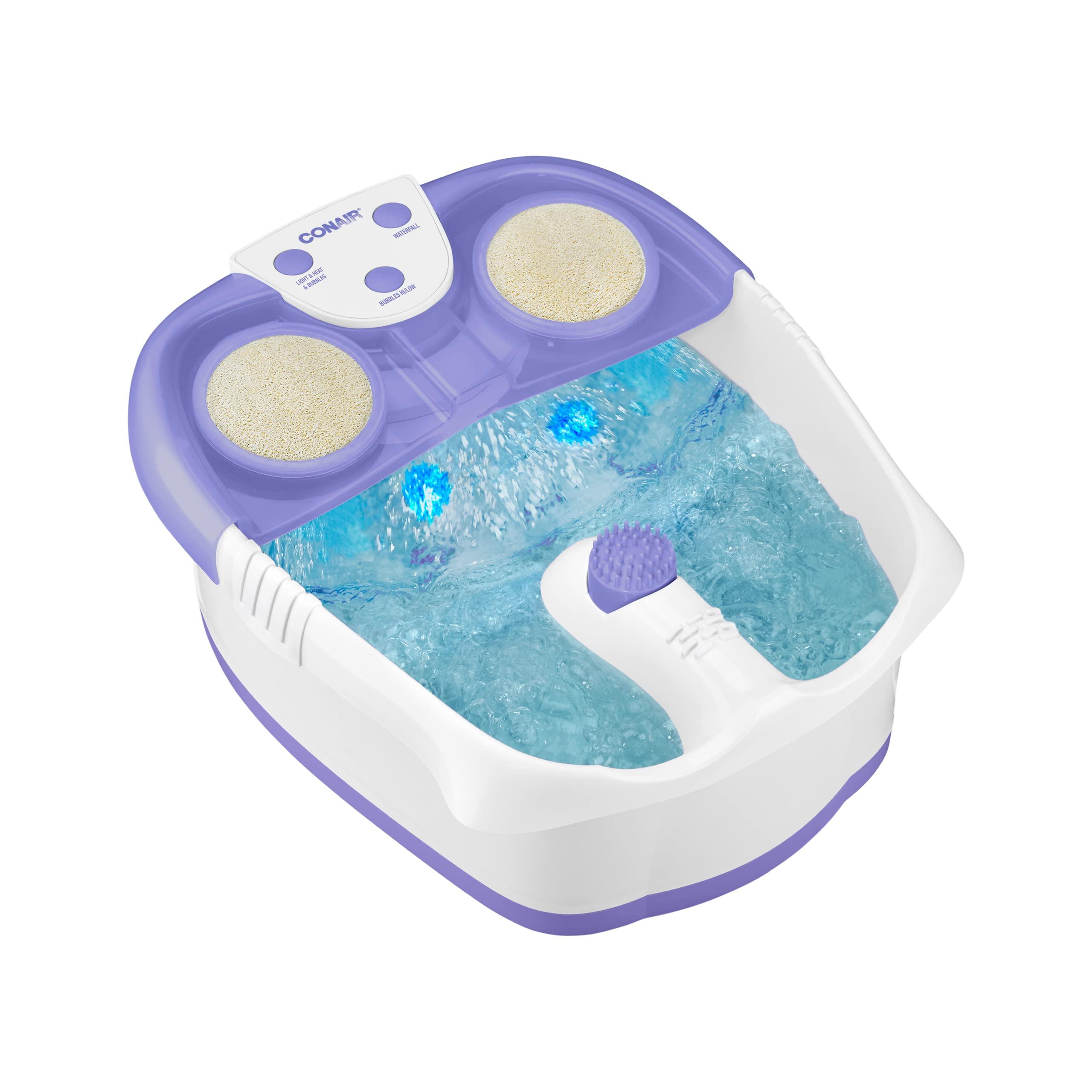 Conair Conair Waterfall Pedicure Foot Spa Bath with Blue LED Lights, Massaging Bubbles and Massage Rollers, Purple/White
