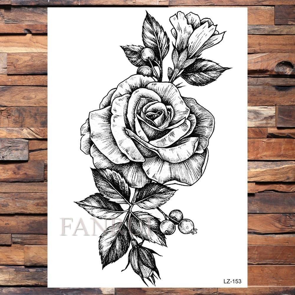 Generic Sexy Black Rose Temporary Tattoos For Women Arm Back Flower Tatoos Adults Peony Bloosom Body Art Floral Tattoo Paper Paste