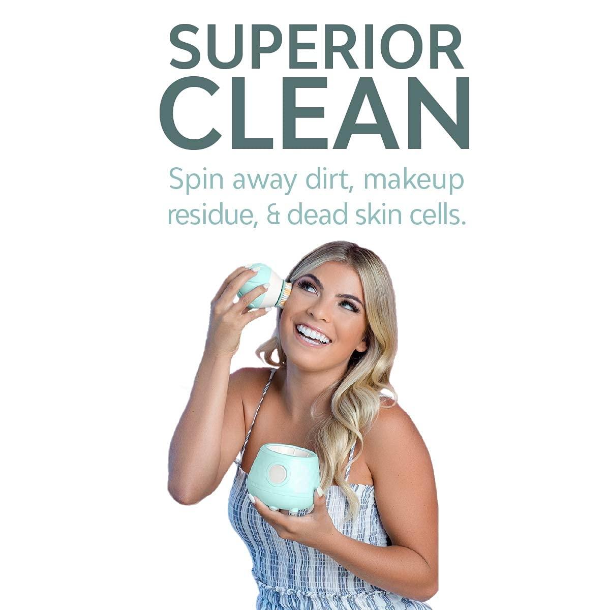 Tao Clean TAO Clean Ona Diamond Orbital Facial Brush and Cleansing Station, Electric Face Cleansing Brush with Ergonomic Handle, Dual Speed Settings, Light Blue