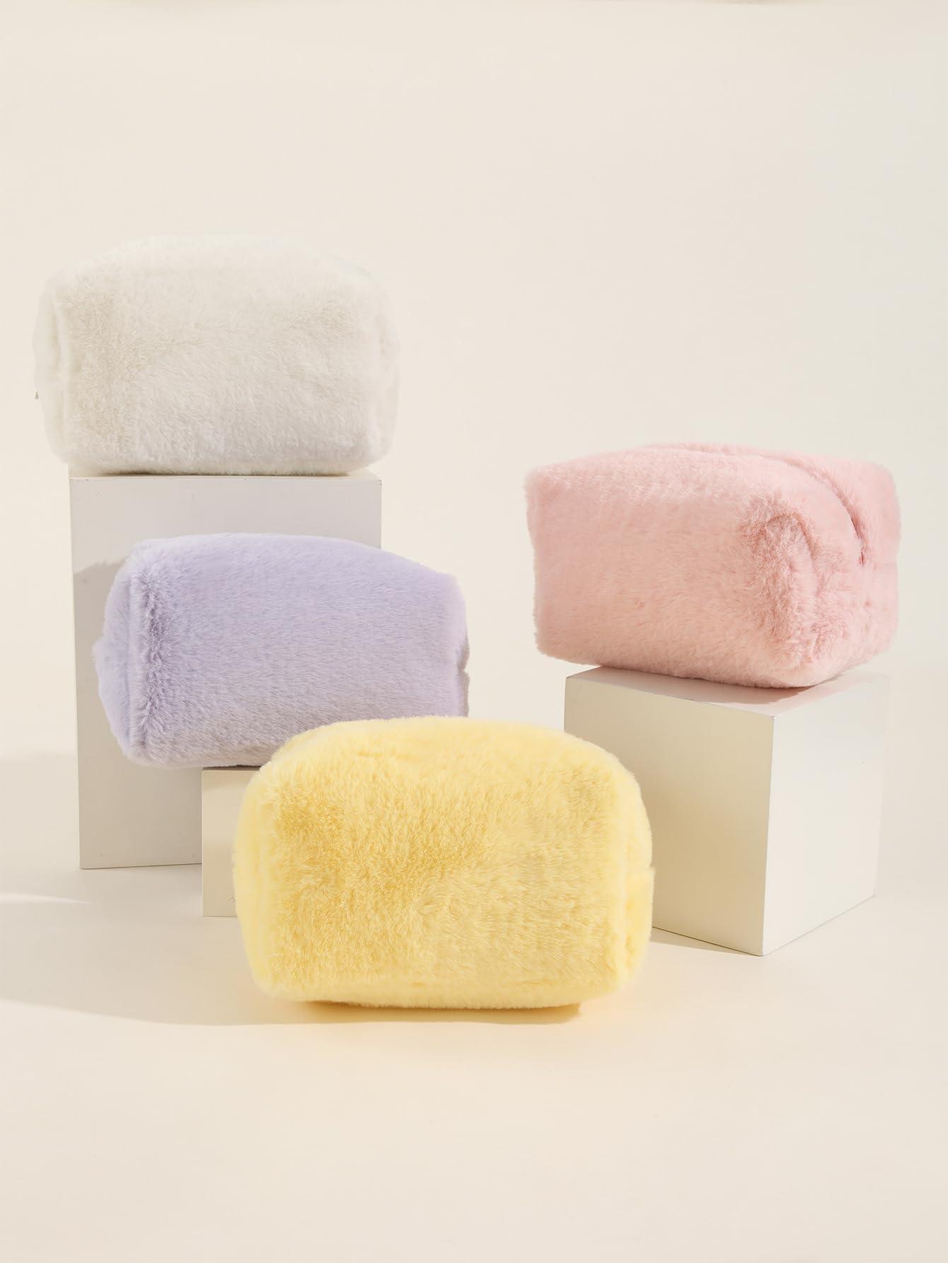 ZITEZHGO Kawaii Fluffy Makeup Bag Travel Toiletries Bag Makeup Pouch Pink Cosmetic Bag Organizer Fuzzy Purse (Pink)