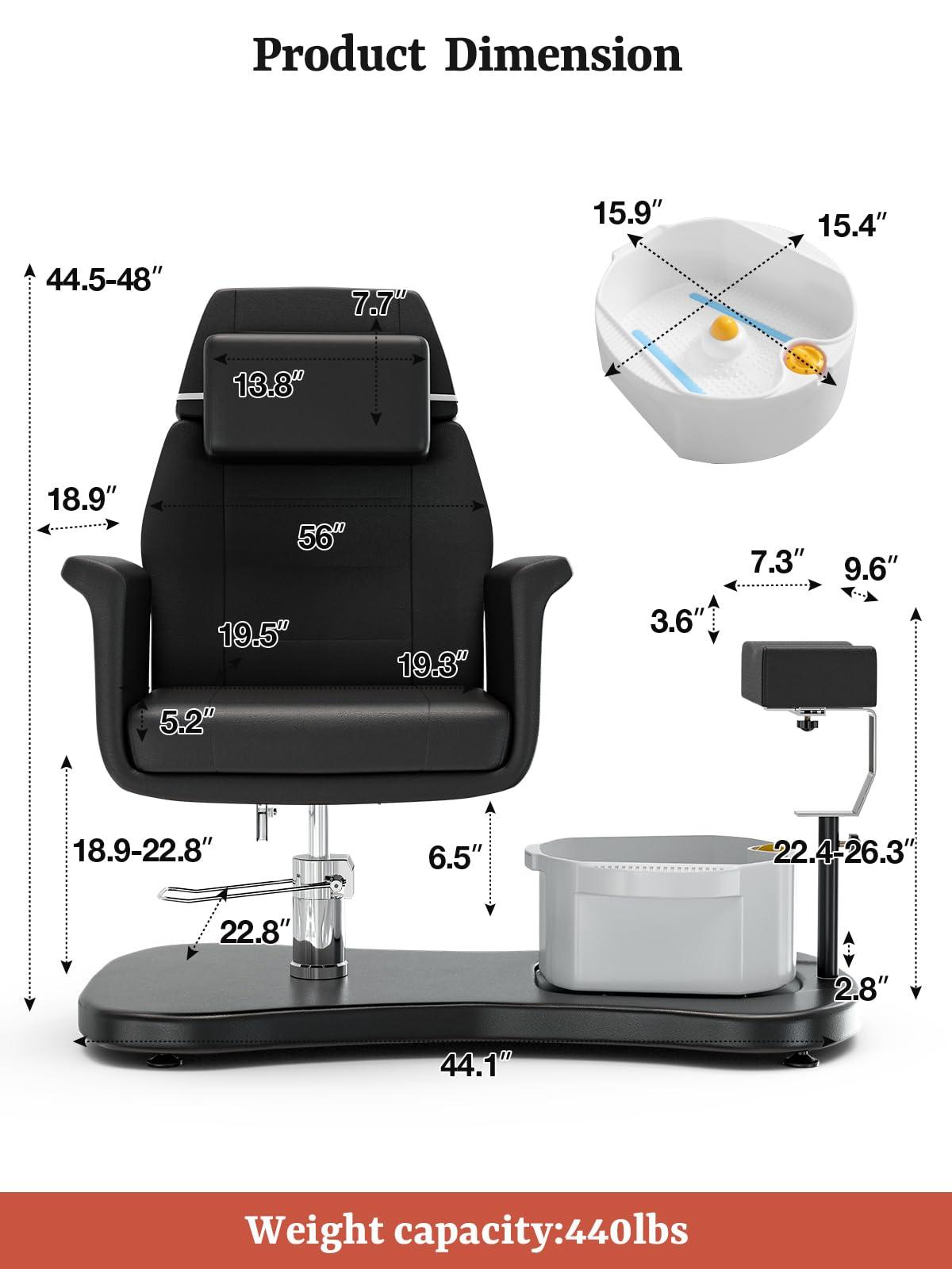 OKAKOPA OKAKOPA Pedicure Chair No Plumbing, Portable Pedicure Station for Nail Tech, 360 Swivel Reclining Salon Pedicure Chairs w/Stool, Massage Basin, Footrest for Foot Spa, Black