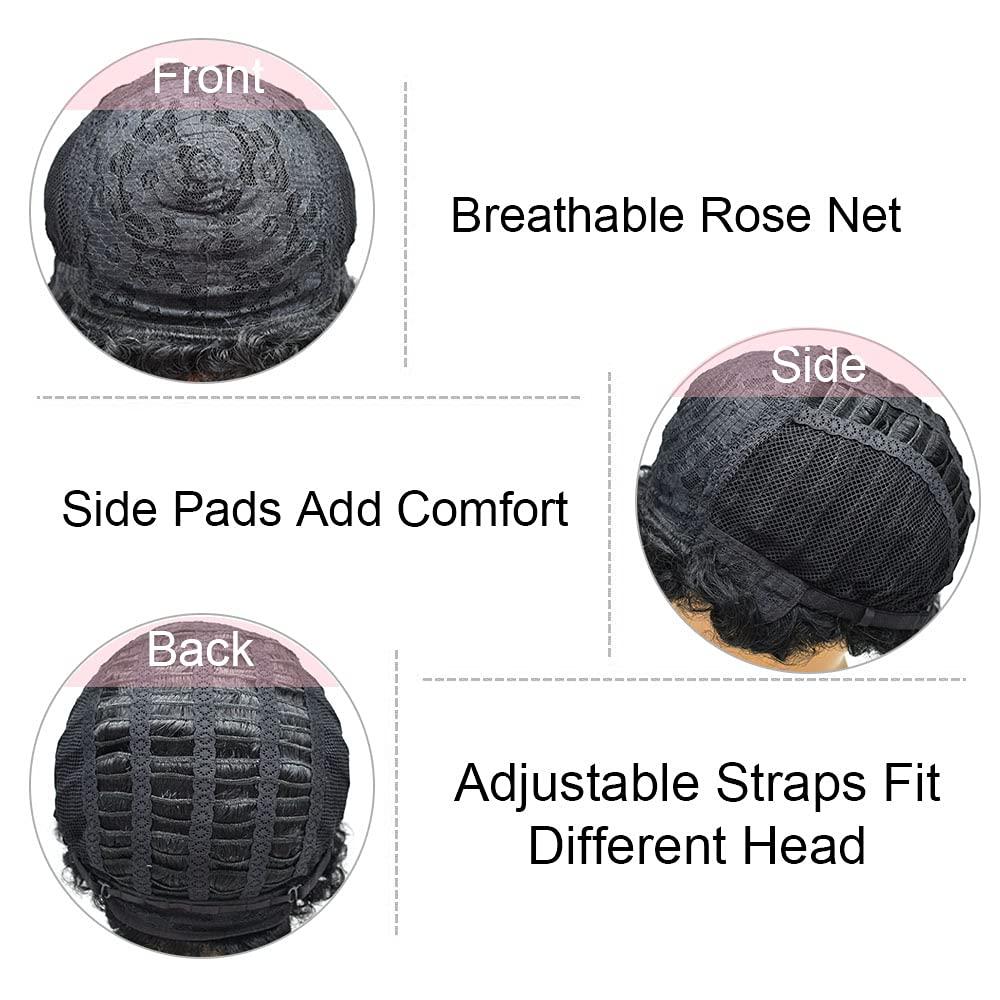 LYRICAL HAIR LYRICAL HAIR Afro Kinky Curly Wigs for Black Women Short Soft Brazilian Human Hair Natural Full Machine Made None Lace Front Glueless Wig for African American Ladies (#1 Jet Black)