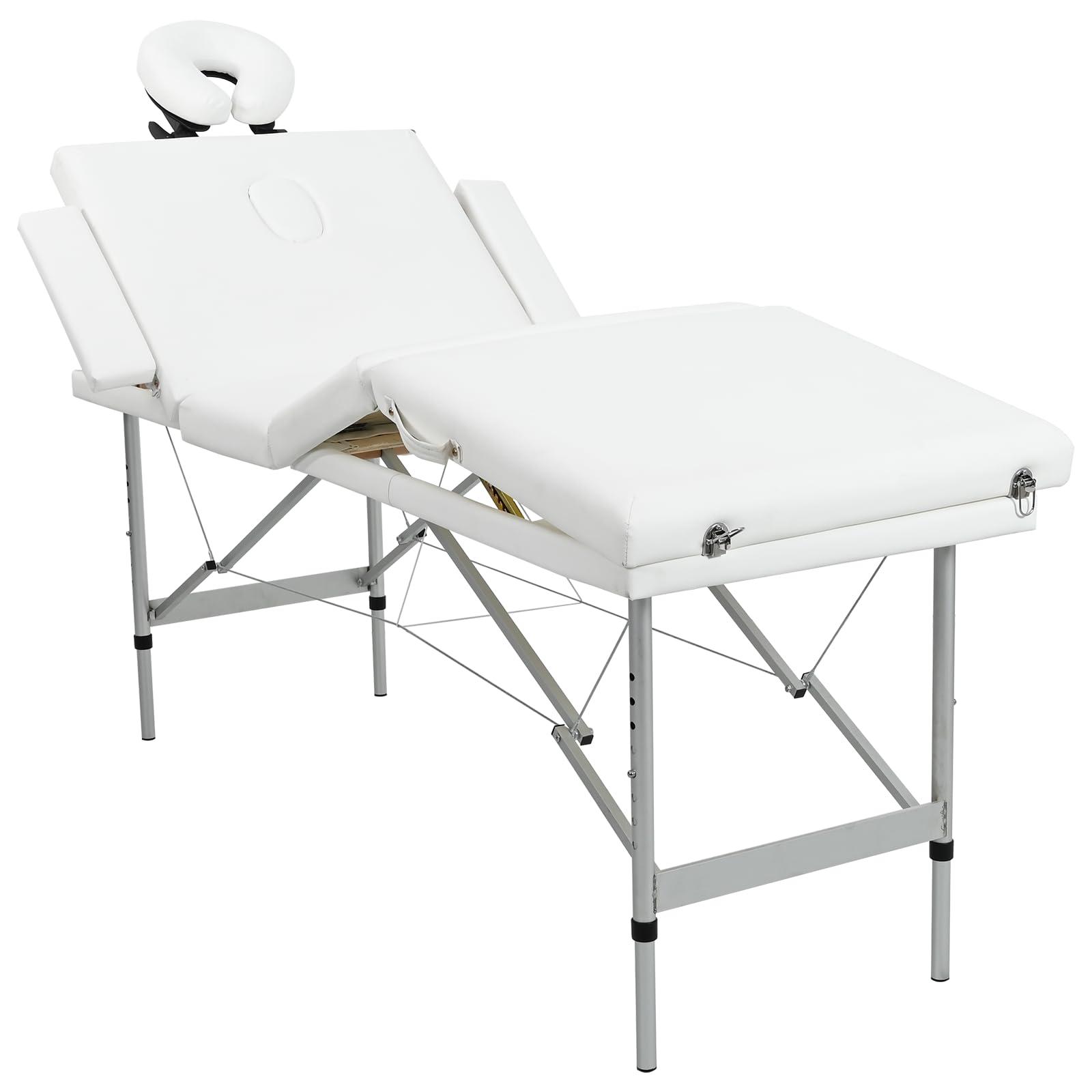 vidaXL vidaXL - Foldable 4-Zone Massage Table in Creme White - Aluminum Frame, High-Density Foam Padding, Adjustable and Portable for Outdoors, Clinics, Therapy Centres