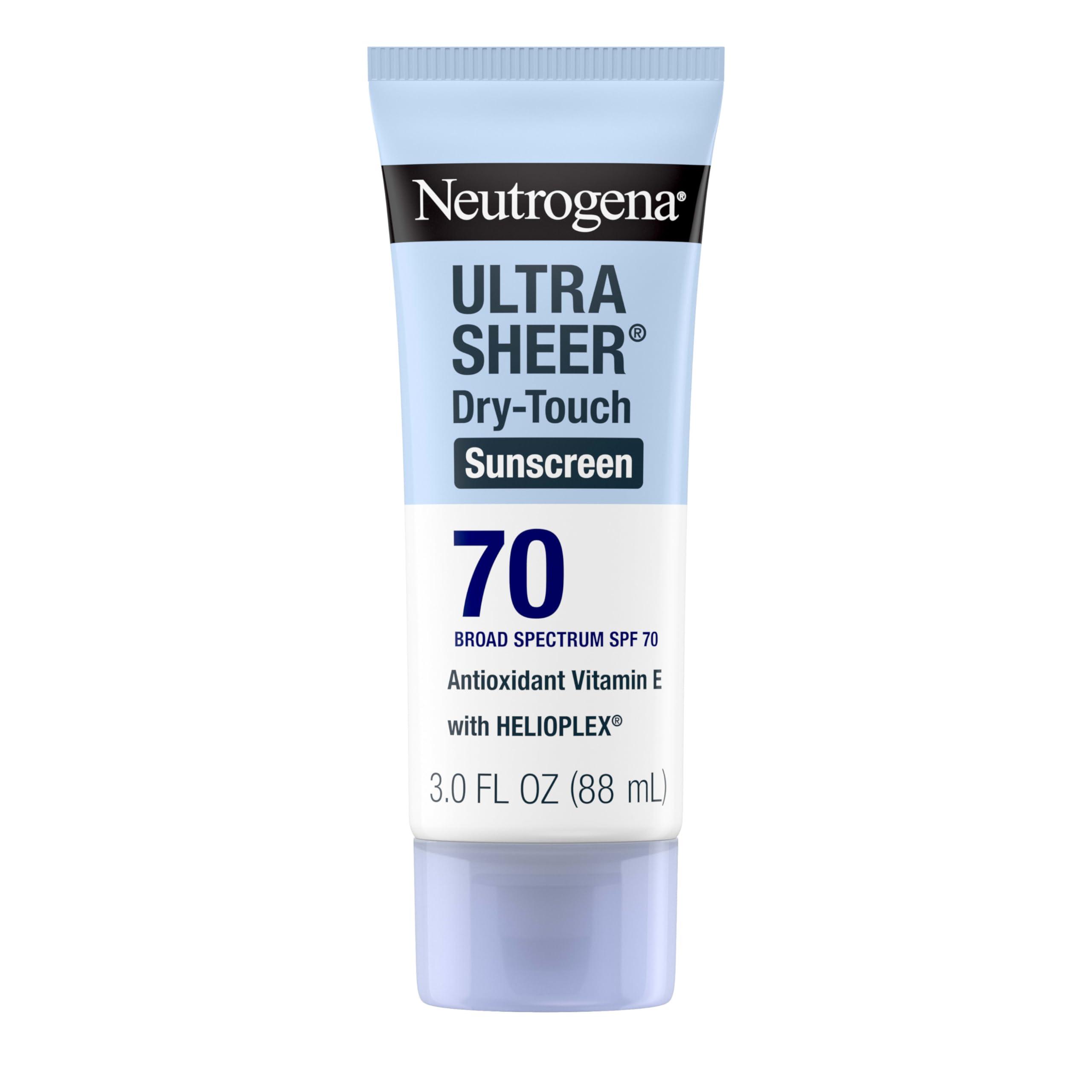 Neutrogena Neutrogena Ultra Sheer Dry-Touch Water Resistant and Non-Greasy Sunscreen Lotion with Broad Spectrum SPF 70, 3 Fl Oz (Pack of 1)