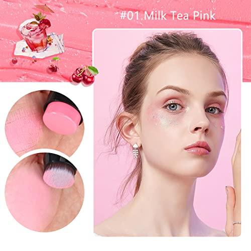 LOKFAR LOKFAR Cream Blush Stick for Cheeks Blush Makeup - 2 in 1 Multi Stick Blush for Cheeks Tint & Eyes & Lips, Cheek Makeup Stick Makeup Blush with Brush, Waterproof Creme Blush (#01 Cherry Pink)