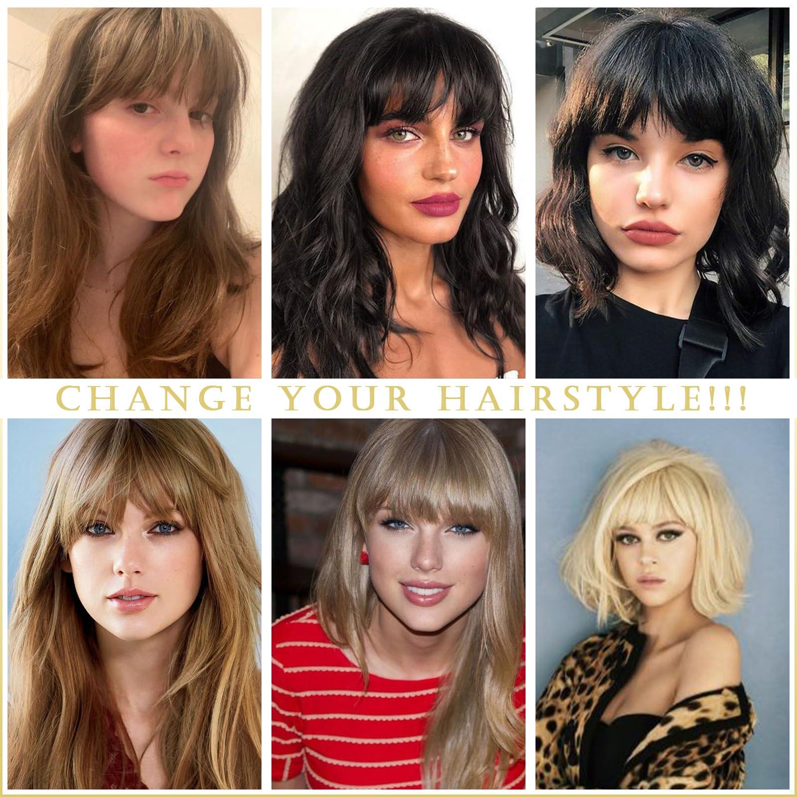 Savasana Savasana Clip on French Bangs-Real Human Hair Clip in Bangs Hairpieces Fake Air Bangs Fringe with Temples Bangs Hair Extensions(French Bangs, Medium Brown)