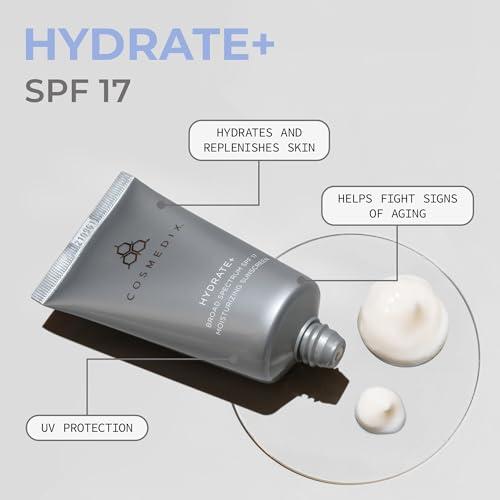 COSMEDIX COSMEDIX Hydrate Plus Sunscreen with Broad Spectrum SPF 17 - Moisturizing Face & Body Sun Screen for Travel & Daily Skin Care - Sunblock for Skin Elasticity, Dewy & Radiant Glow, No White Cast