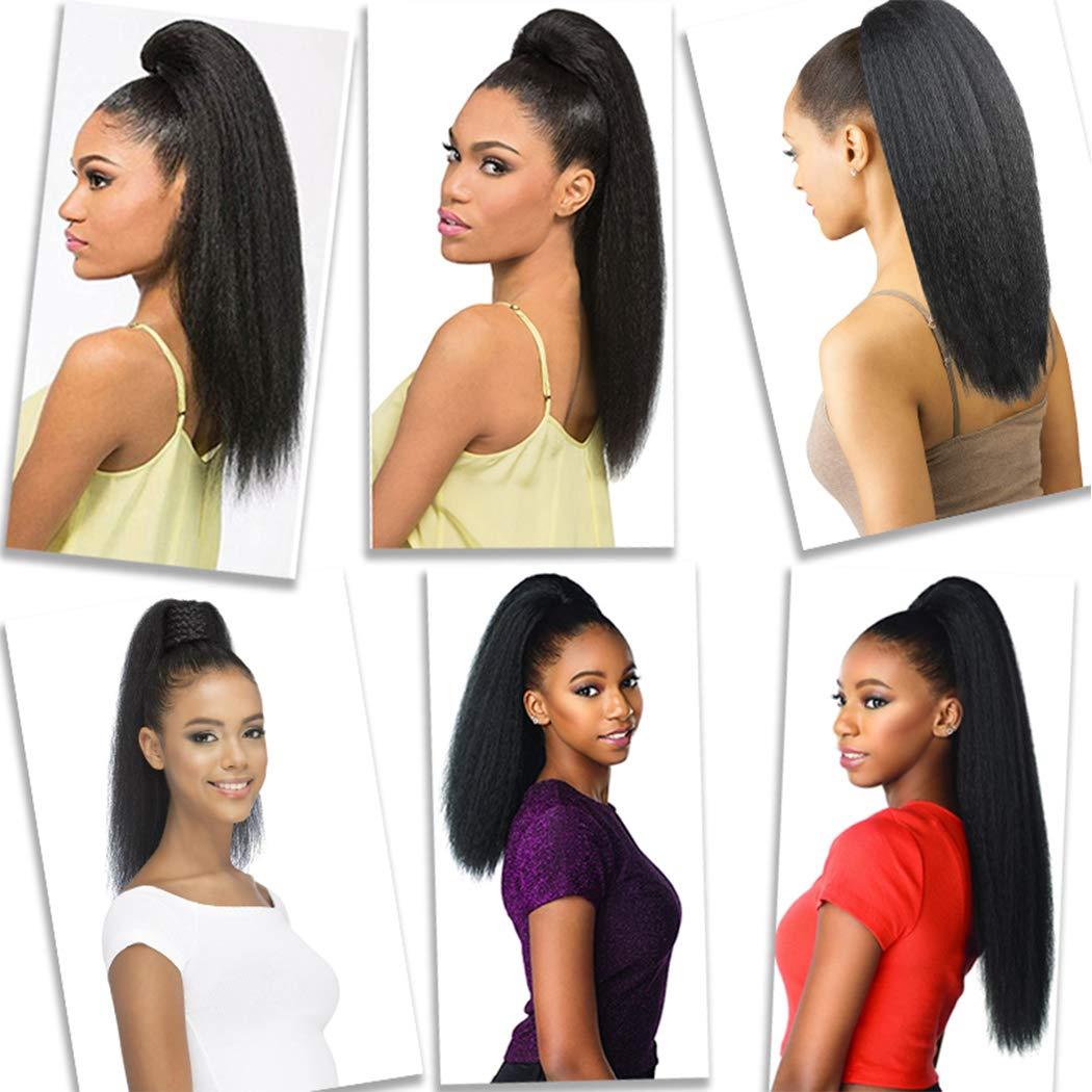 R RACILY HAIR R RACILY HAIR Drawstring Ponytail for Black Women Human Hair Straight Kinky Ponytail Wrap Drawstring Yaki Extensions Clip on Afro Full Hair Pieces 110g/set False Hair (12\")