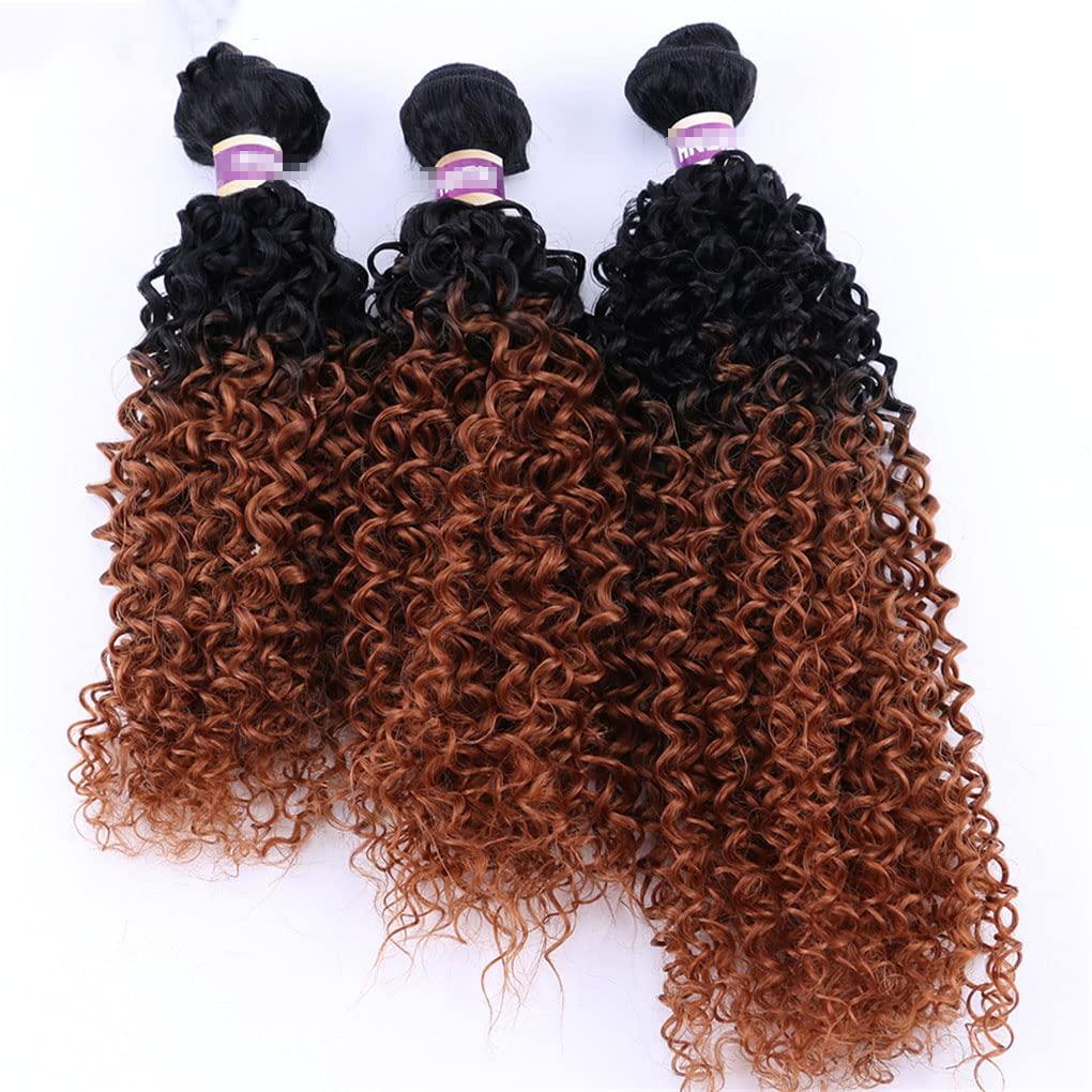 Absolyjuca 1 Bundle Kinky Curly Synthetic Hair Weave Bundles 16 18 20 Inches 70Gram Ombre Color Two Tone Curly Hair Bundles #27 1 bundle 18 inches