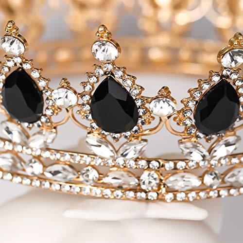 FORSEVEN FORSEVEN Queen Crown Rhinestone Wedding Crowns and Tiaras for Women Costume Party Hair Accessories Princess Birthday Crown Crystal Bridal Crown (Gold+Black)