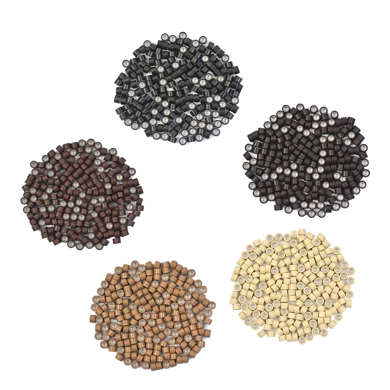 YTBYT 200 Pcs Silicone Lined Micro Links Beads Hair Extensions Beads 4.0 mm Hair Tinsel Beads for Hair Extensions (Brown)