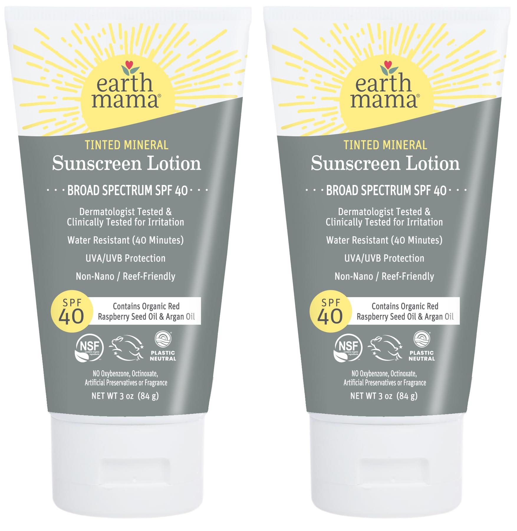 Earth Mama Earth Mama Tinted Mineral Sunscreen Lotion SPF 40, Contains Organic Argan and Red Raspberry Seed Oil, 3-Ounces, 2-Pack
