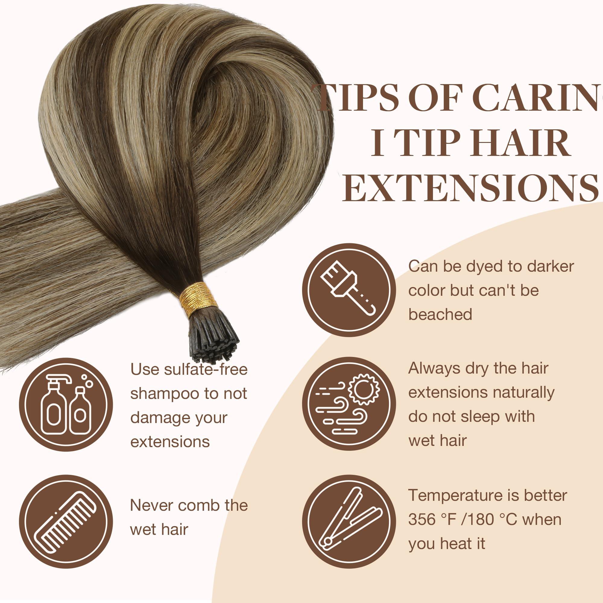 GOO GOO GOO GOO I Tip Hair Extensions Real Human Hair, 14inch 50g 100S, Cold Fusion I Tip Hair Extensions, Invisible Remy Hair Extensions, 4/26/4 Balayage Chocolate Brown to Honey Blonde