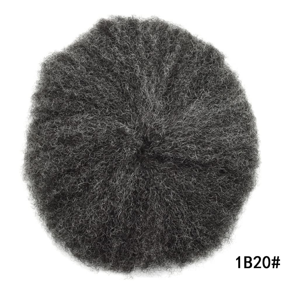 WigVivid WigVivid Lace Front Afro Curl Toupee for Black Men African American Afro Kinky Curly Brazilian Human Hair Unit for Black Men Breathable Afro Mens Toupee 8x10 inch (#1B20 Off Black+20% Gray-6mm wave)