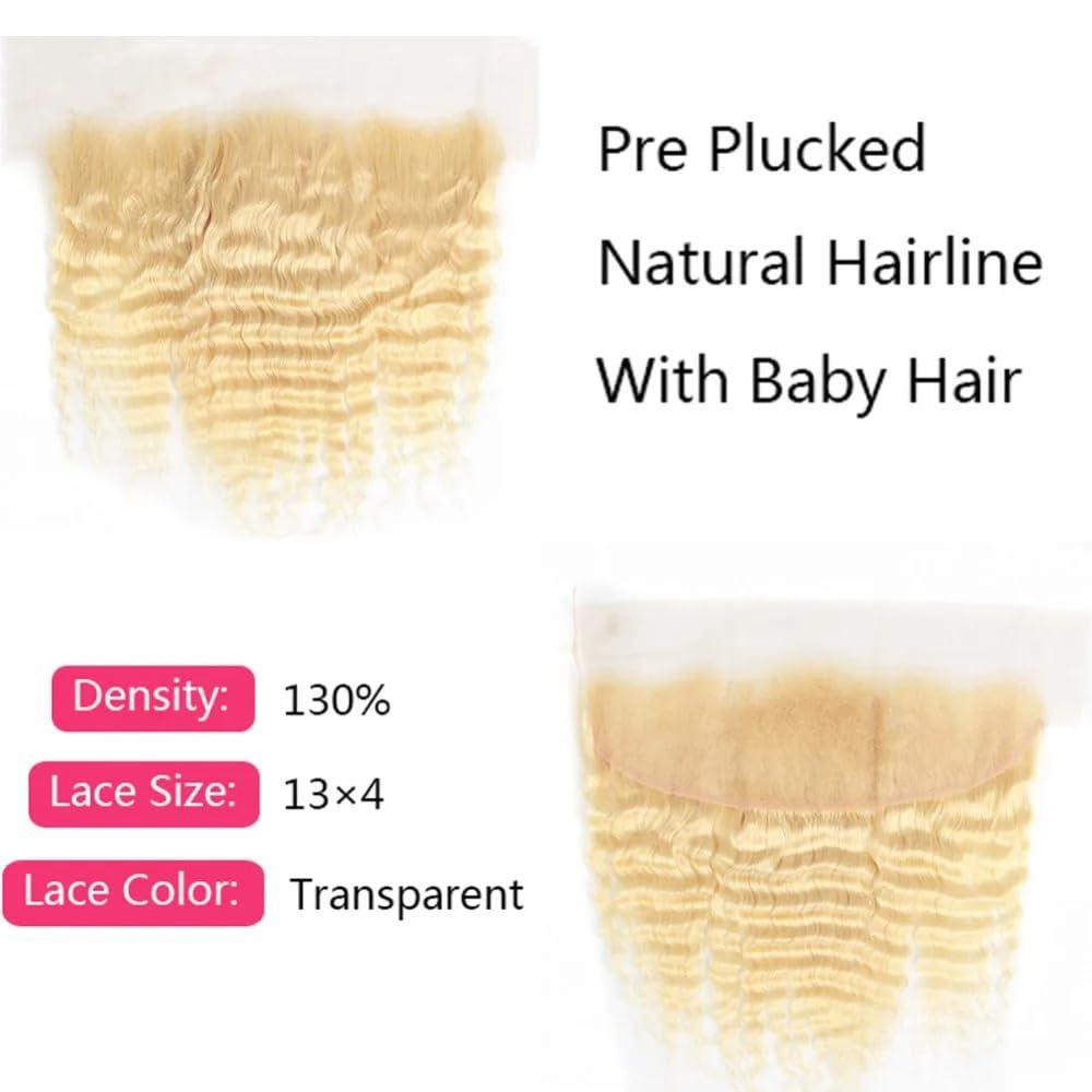HOTLOVE HOTLOVE 613 Blonde Human Hair 3 Bundles with Frontal Brazilian Body Wave with Baby Hair Frontal 100% Ear to Ear Virgin Human Hair Weave with 13x4 Lace Frontal 24 26 28+20 Inch