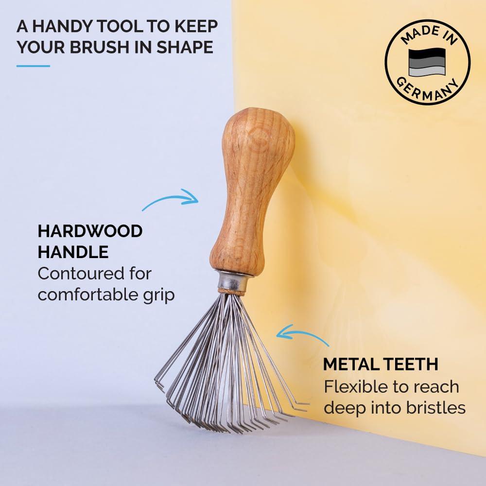 ZEUS ZEUS Oval Military Beard Brush with Bristle Cleaner, Boar Bristle Beard Brush & Bristle Rake Cleaner Gift Set (Made in Germany) Firm Bristles Q91