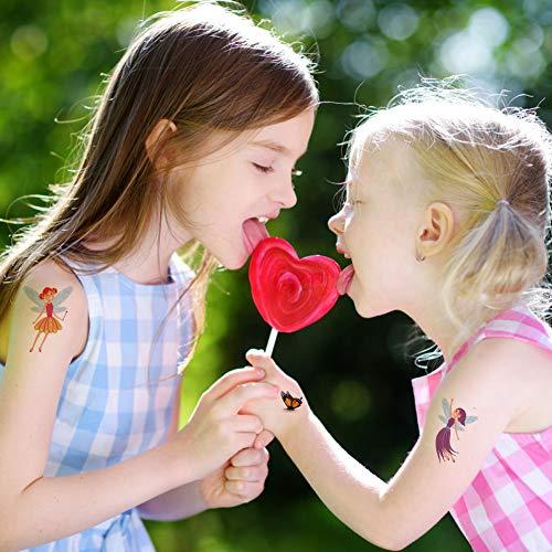 Fanoshon Fanoshon Butterfly Tattoos for Kids, 14 Sheets Flower Fairy Princess Temporary Tattoo Stickers for Girls Women Adults, Fake Elf with Wings Birthday Body Decoration Party Favor Supplies