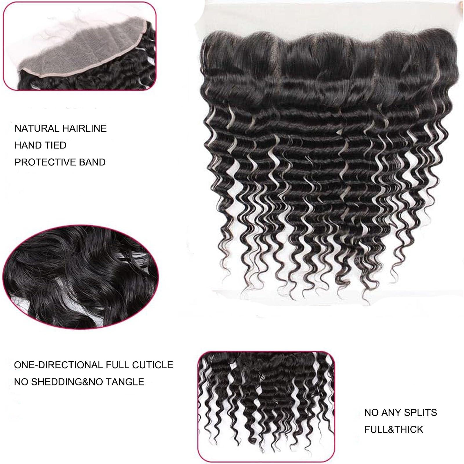 Doris beauty 13x4 Deep Wave Lace Closure Human Hair Deep Wave Lace Closure 100% Unprocessed Human Hair Free Part Deep Wave Closure Human Hair Natural Black Color (13x4 Deep Wave, 20 Inch)