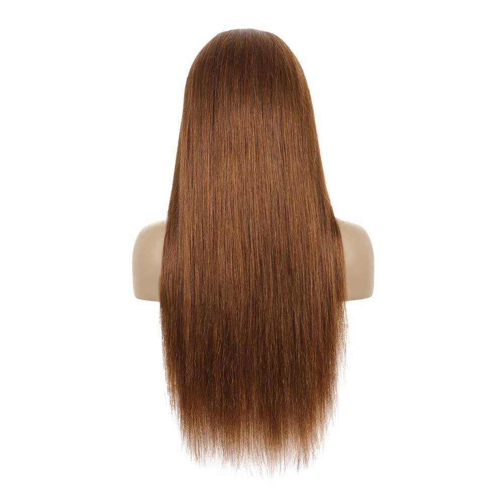 YiweYowe #4 Chocolate Brown Headband Wig Human Hair Machine Made Headband Wig Grade 8A Glueless Brazilian Remy Human Hair Wavy Wig 150% Density No Lace Wig 28 Inch #4 Straight Brown Wave Wig Human Hair