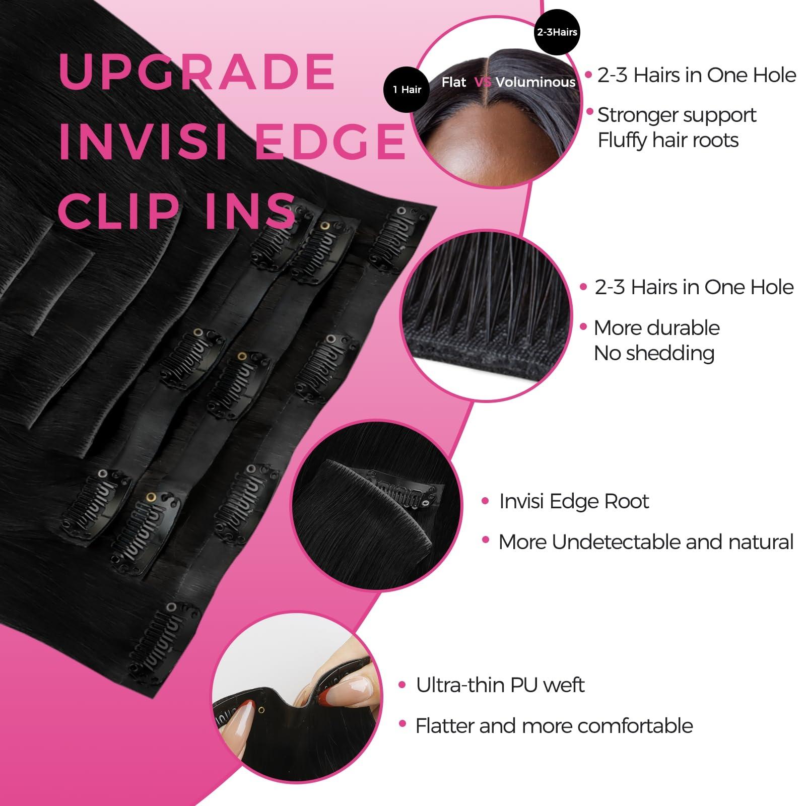 Lashey Lashey Invisi Edge Clip in Hair Extensions, 7pcs 110g 18 Inch Natural Black Seamless Clip in Hair Extensions Human Hair Kinky Straight Real Remy Human Hair