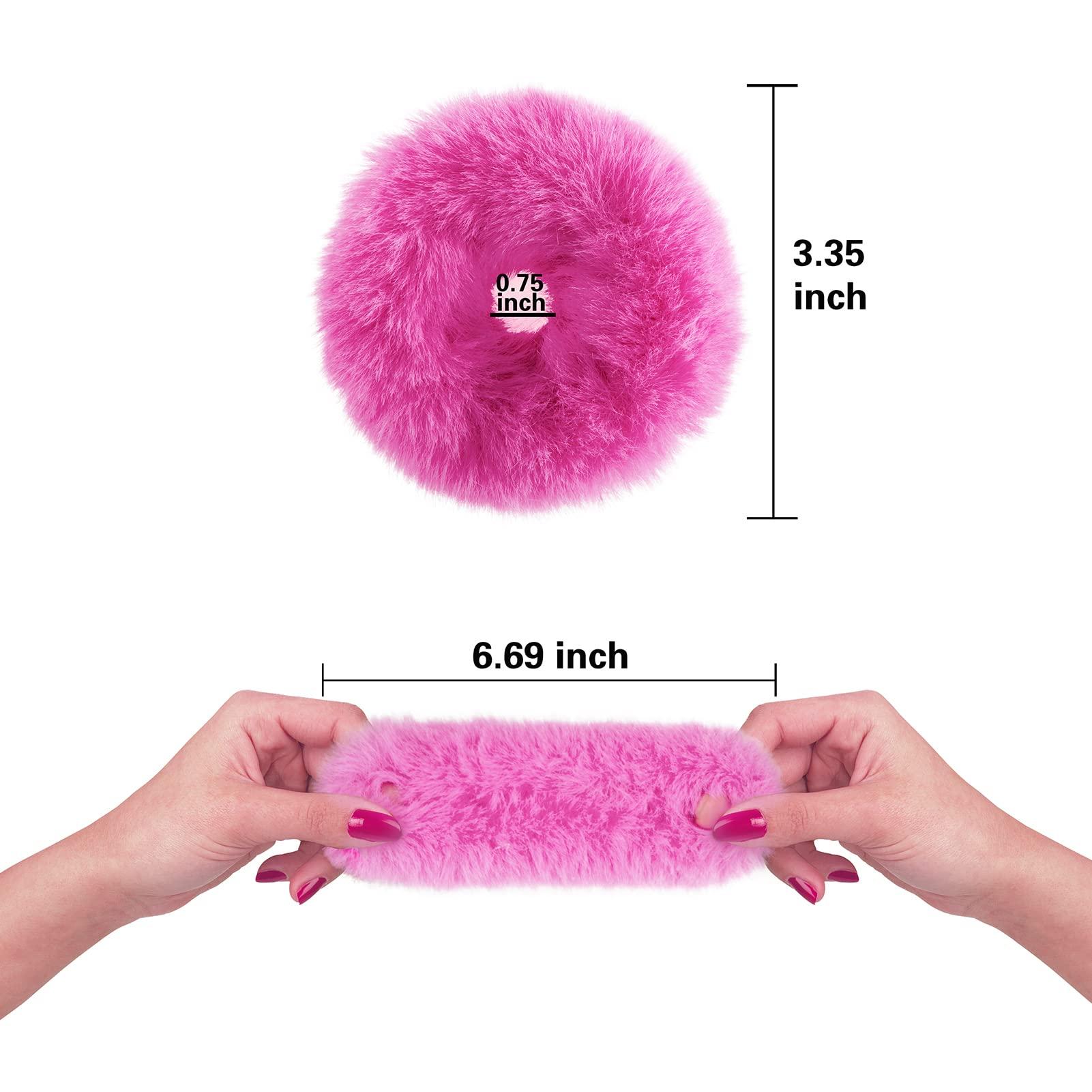 Mljsh 2 PCS Light Blue Pom Pom Hair Tie Fuzzy Scrunchies Furry Hair Bands With Faux Rabbit Fur Fluffy Elastic Hair Bobbles Ponytail Holders Girls Women Hair Accessories