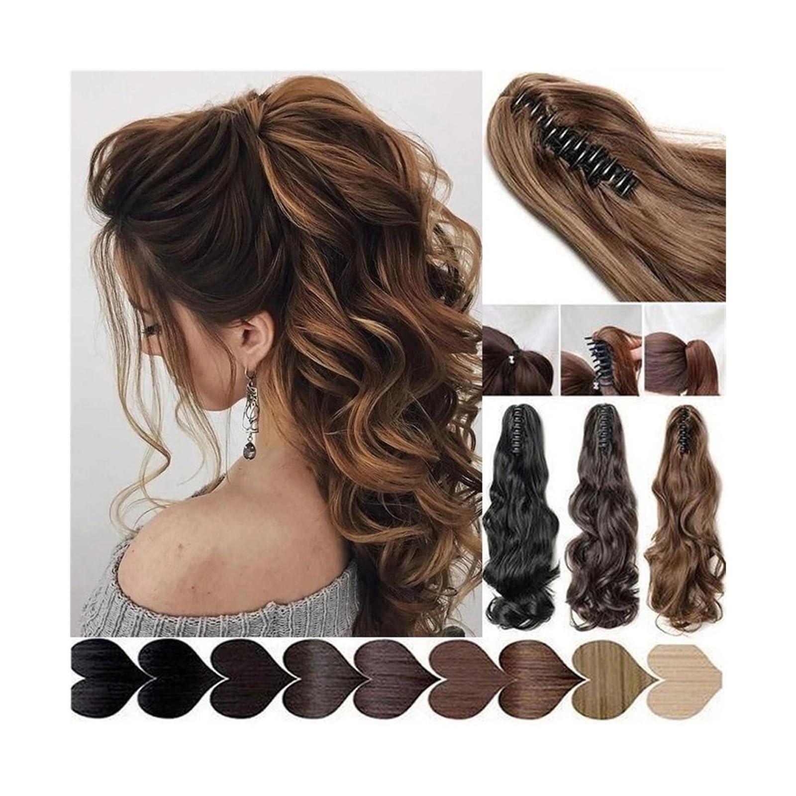 WAOCEO Ponytail Hair Extensions Claw Clip Ponytail Extension 20inch Long Wavy Curly Ponytail Hair Extensions Natural Curly Synthetic Claw Clip in Pony Tail Hairpiece Pony Tails Extensions Human Hair(2-33)