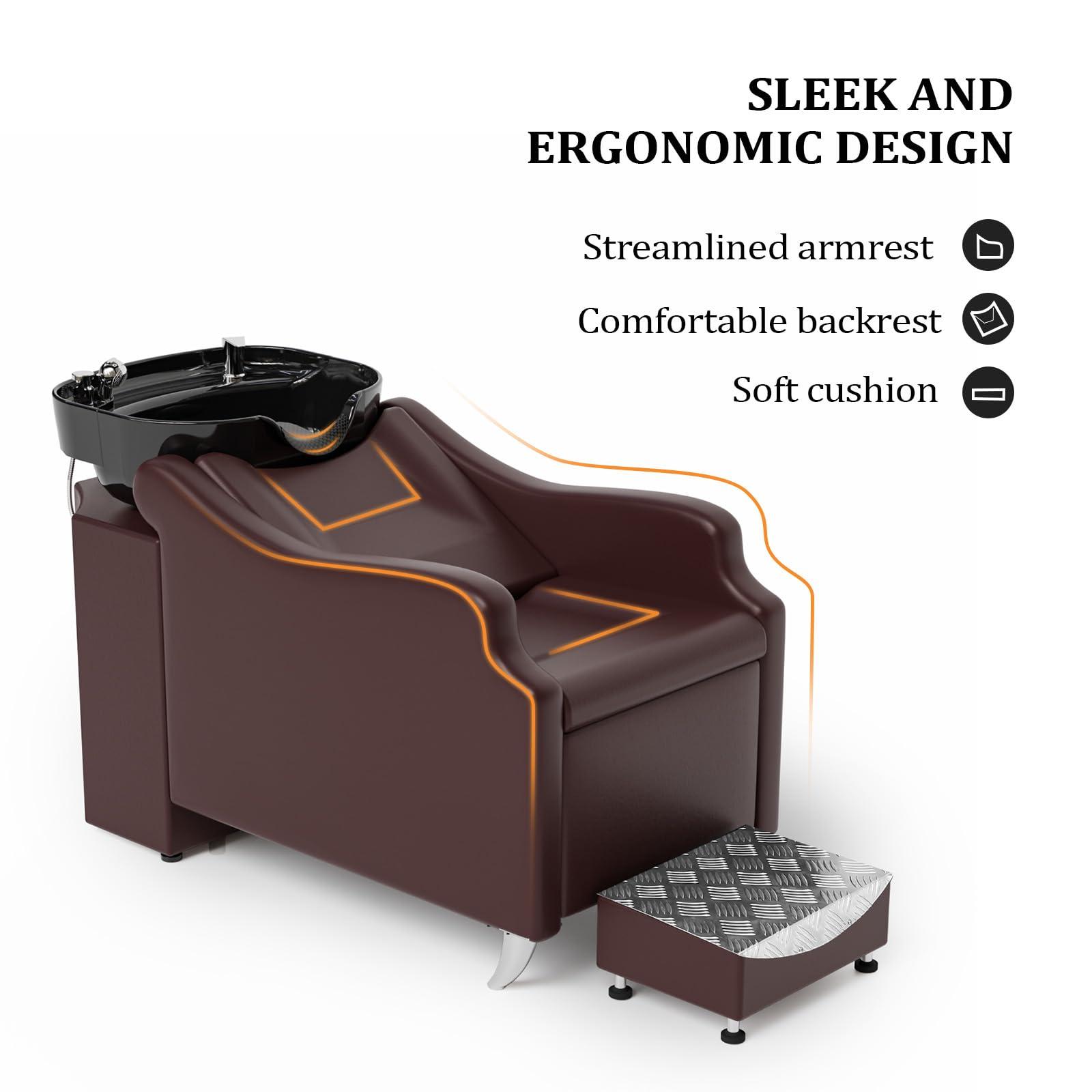 OmySalon OmySalon Shampoo Backwash Unit with Black Porcelain Bowl, Salon Sink Hair Wash Chair Shampoo Station, Barbershop Beauty Spa Massage Hairdressing Equipment