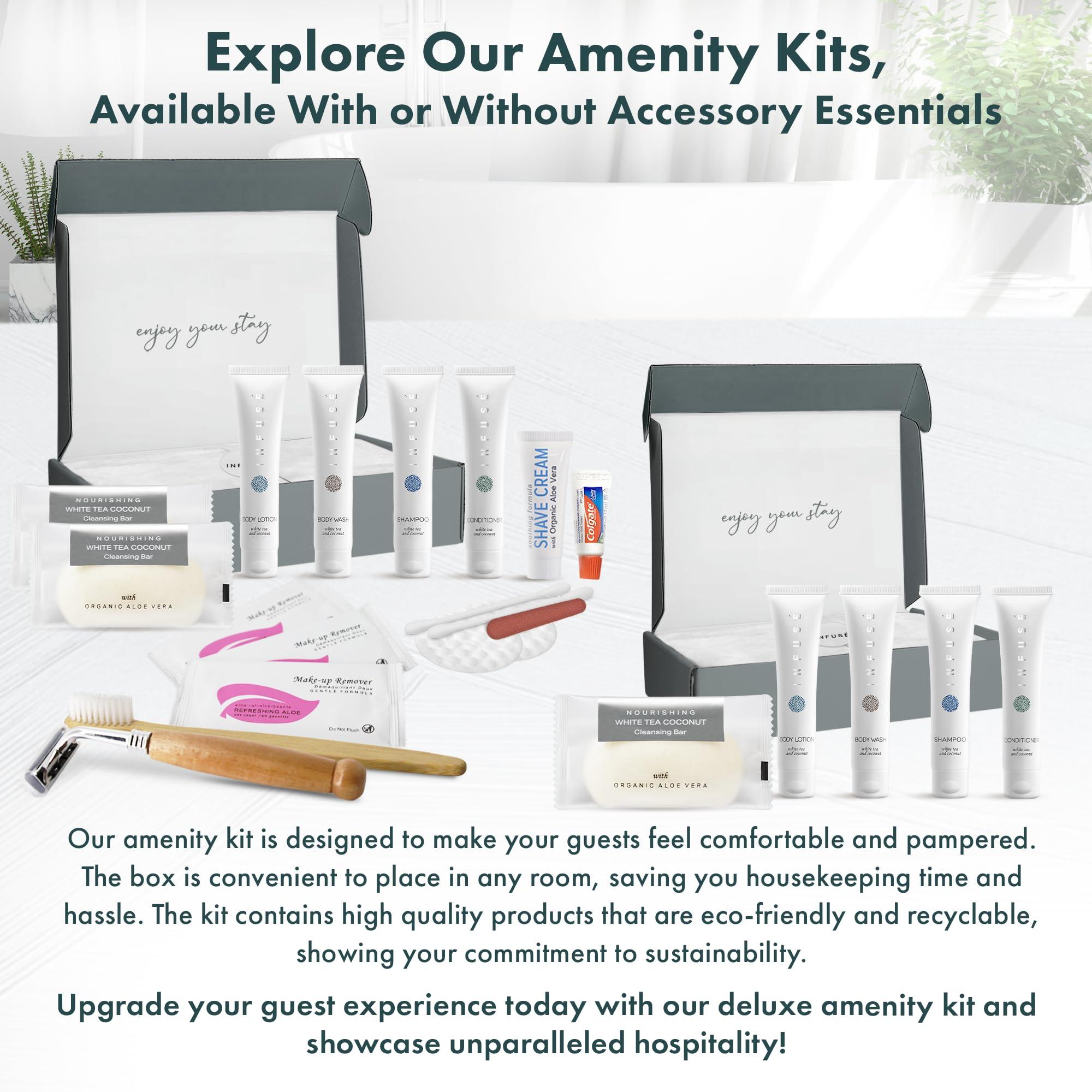 Terra Pure Infuse Amenity Kit | Hotel Bulk Toiletries | 1 oz Shampoo, Conditioner, Lotion, Body Wash, Cleansing Bar Soap for Guest Hospitality Vacation Rentals | 60 Sets/Case