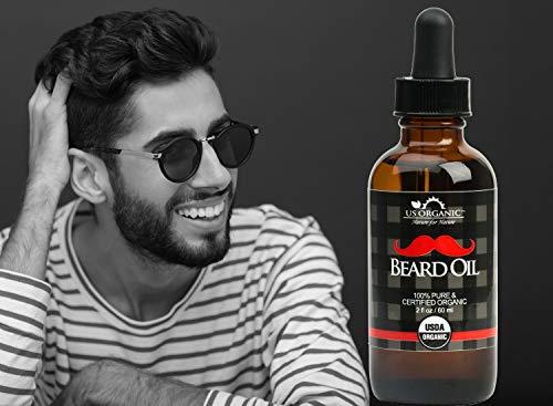 US Organic US Organic Beard Oil, 100% Pure, USDA Certified, Softens, shine, moisturizes, Amber Glass Bottle with Eye Dropper, 2 Ounce