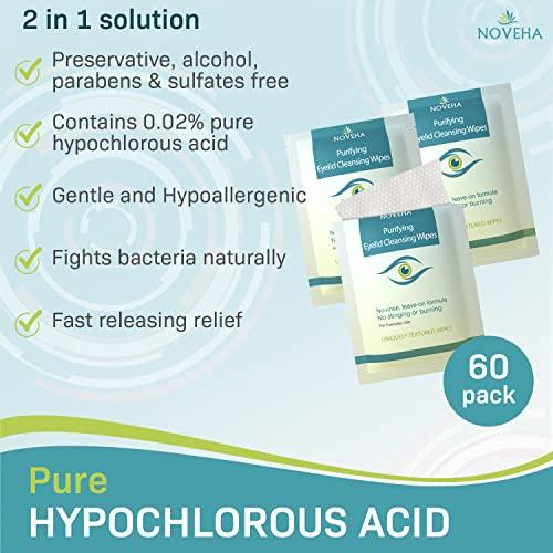 NOVEHA NOVEHA Eyelid & Lash Wipes | For Itchy, Dry Eyes, Styes & Blepharitis, Demodex | lid and lash Cleansing Wipes, Hypoallergenic & Soothing For Sensitive Eyes, Pack of 60