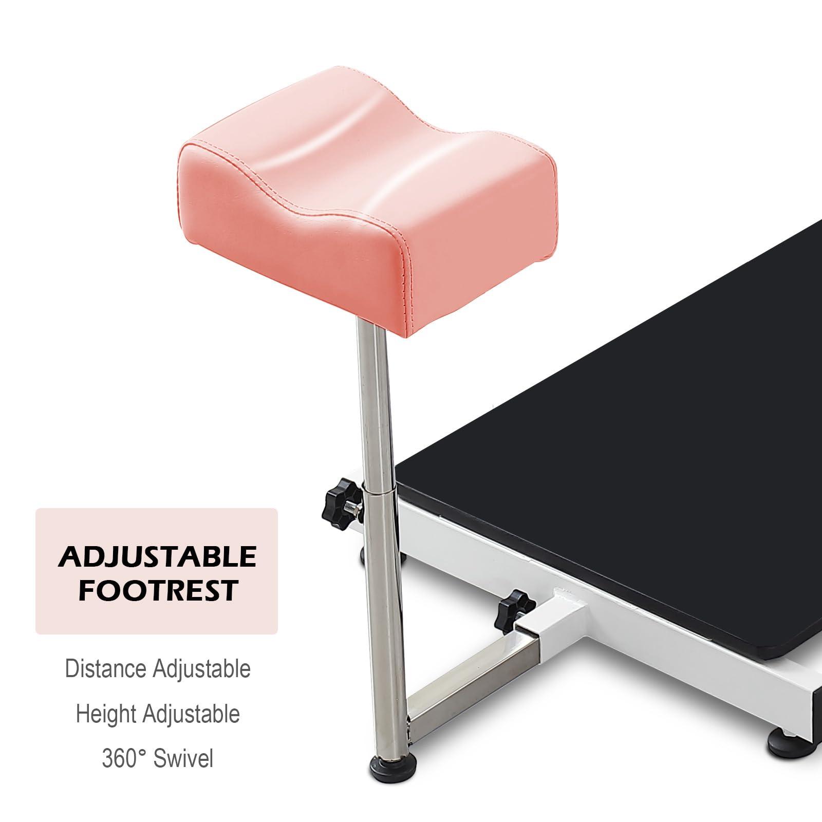OKAKOPA OKAKOPA Reclining Portable Pedicure Station with Stool, Hydraulic Height Adjustable 360 Swivel Portable Pedicure Station w/Stool, Footrest, Foot Basin, Adjustable Headrest (Pink + Stool)