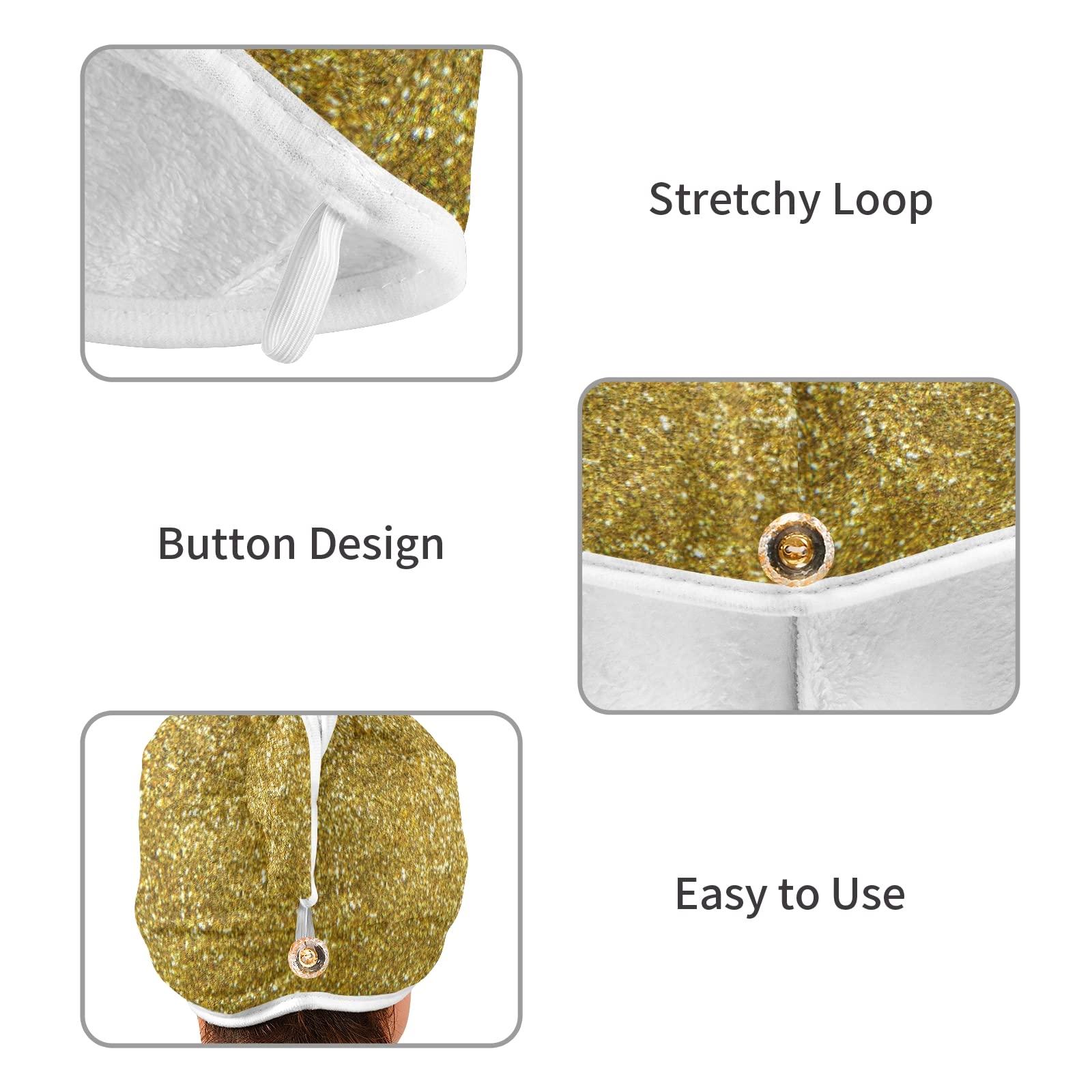 Poeticcity Golden Shiny Gold Glittering Background Yellow Holiday Tinsel 2 Packs Hair Towel Wrap, Absorbent Turban Bath Hair Towel Hat, Quick Drying Hair Towel with Button for Curly, Long, Thick Hair